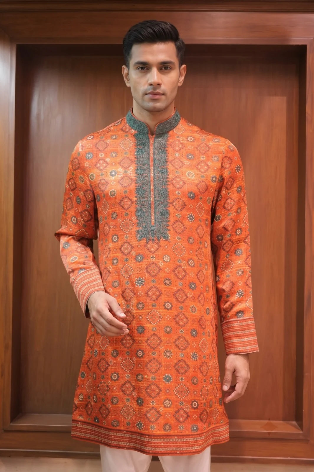 Orange Linen Satin Kurta
