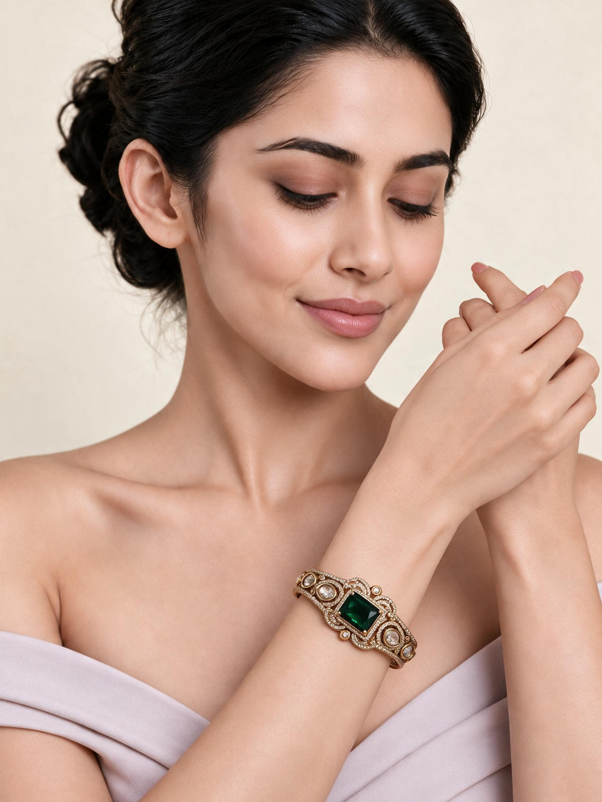Emerald Stone Gold-Tone Statement Kada 40