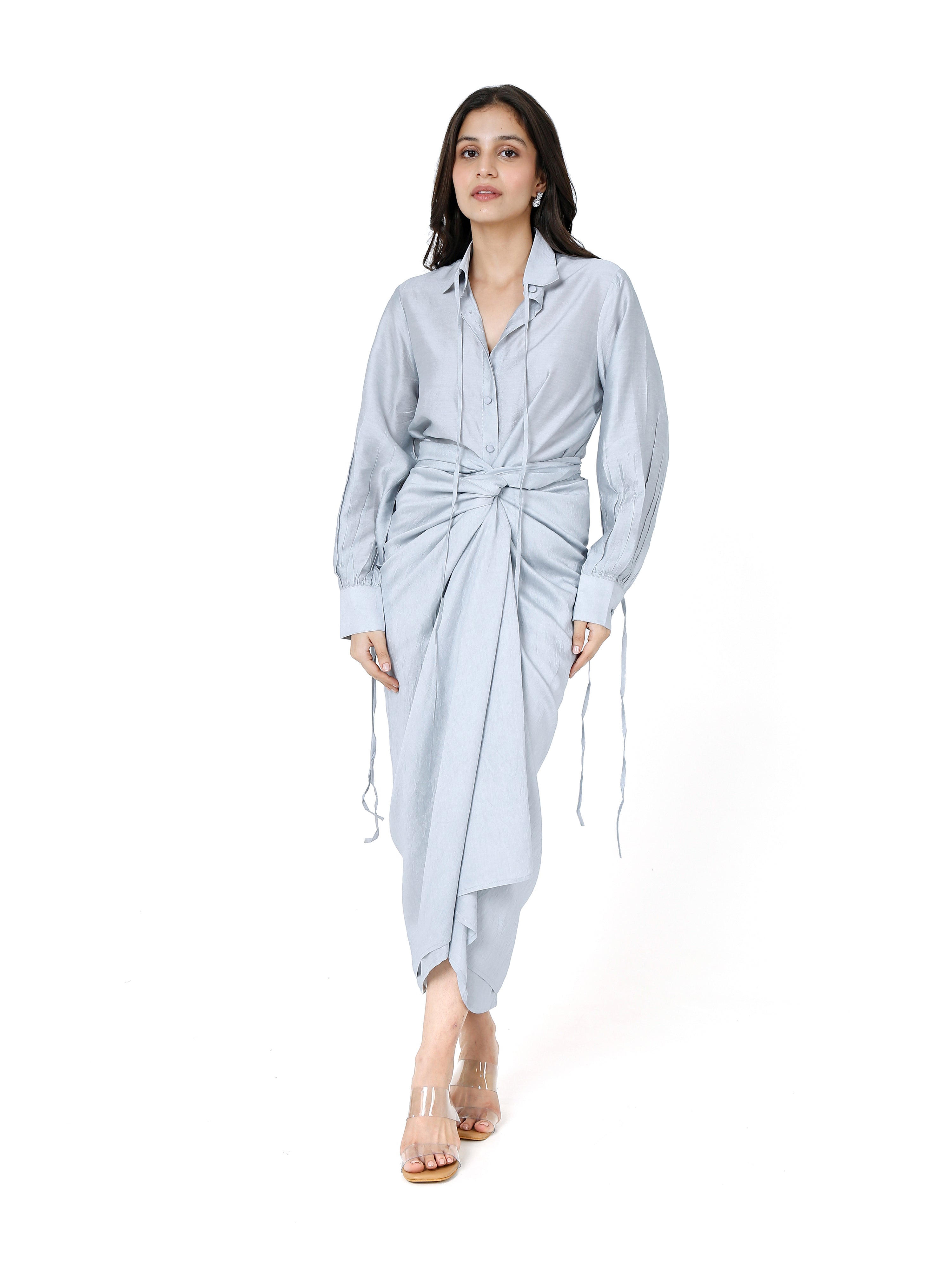 Ash Grey Chanderi Skirt Shirt Set for Subtle Sophistication
