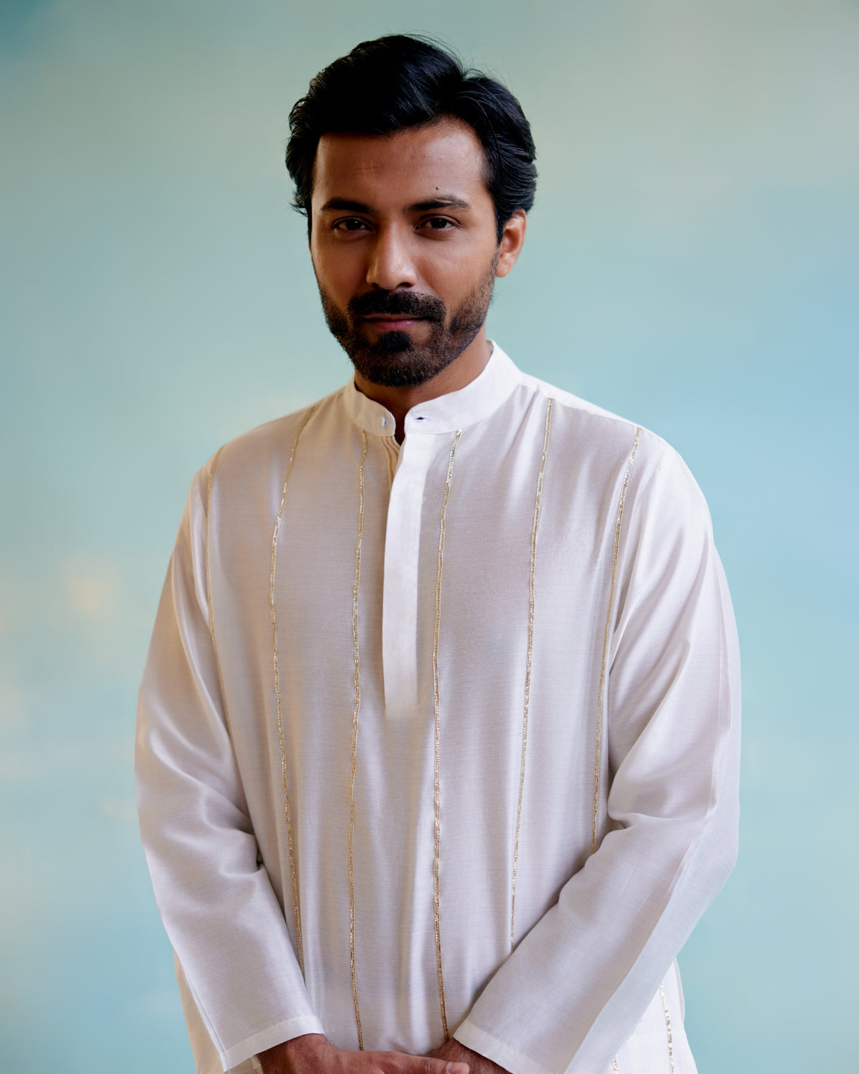 Ivory Lilac Chanderi Gota Kurta