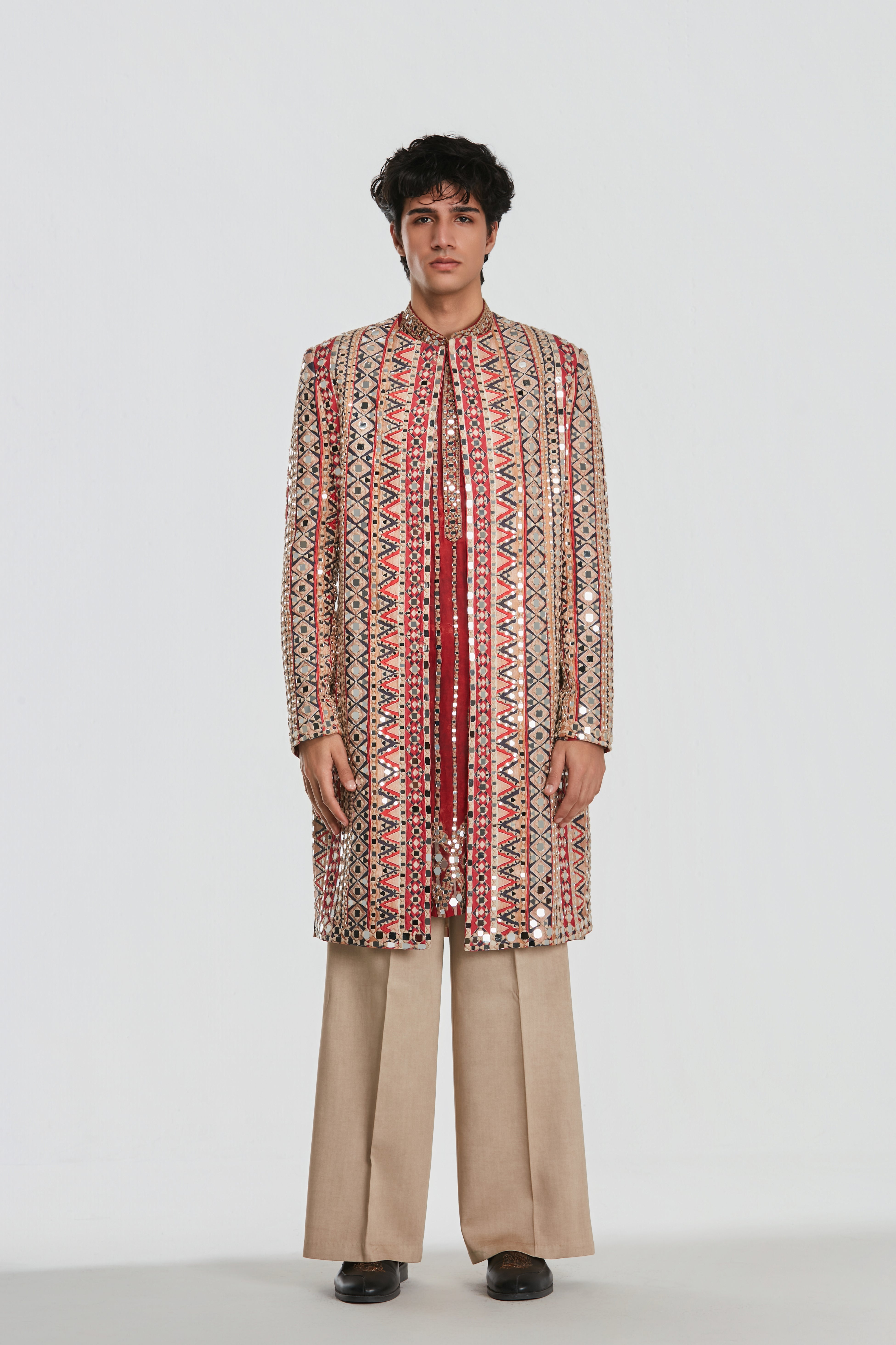 Kurta - organza , jacket- heavy chanderi , pant -Cotton twill