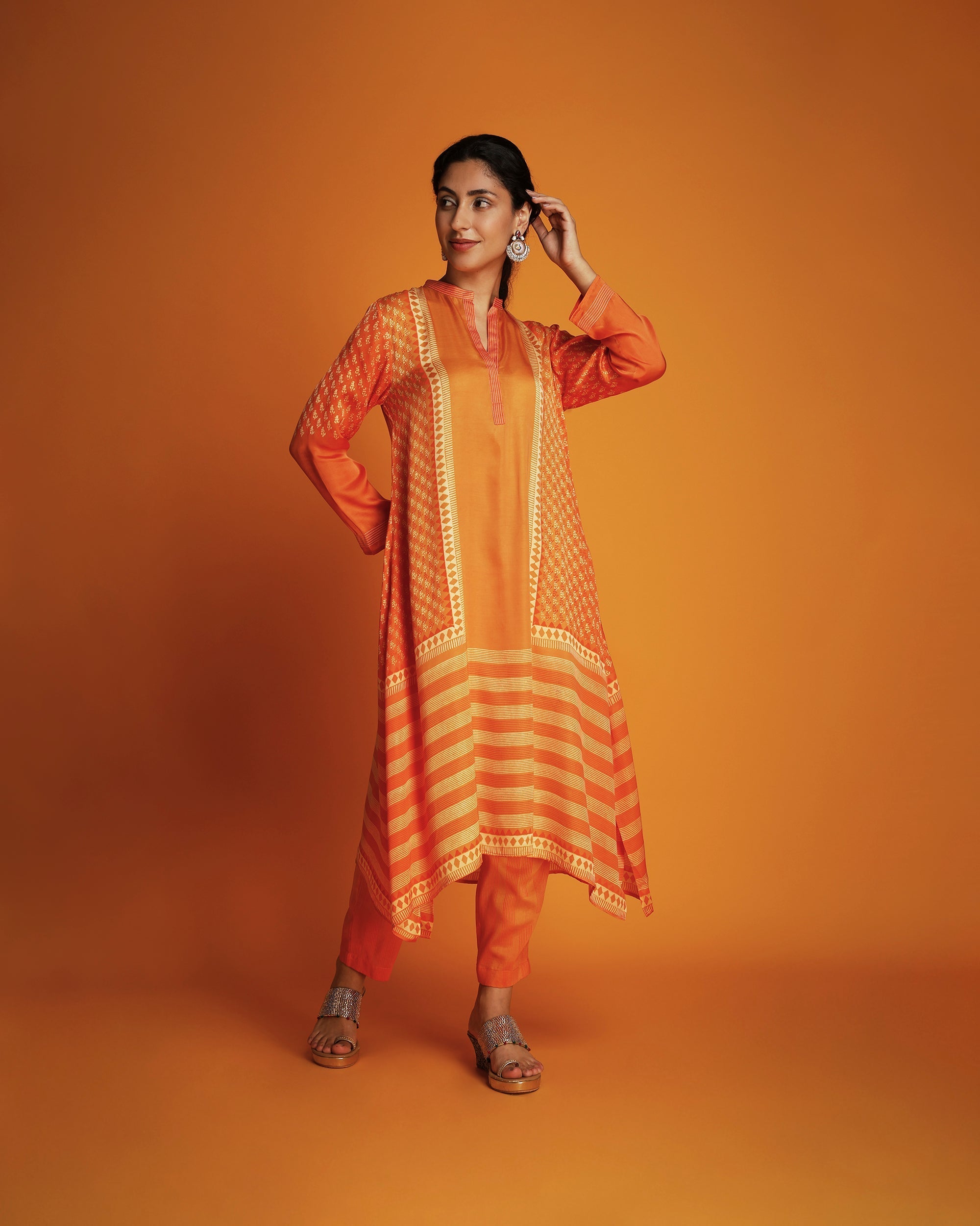 Orange ombre block printed tunic set