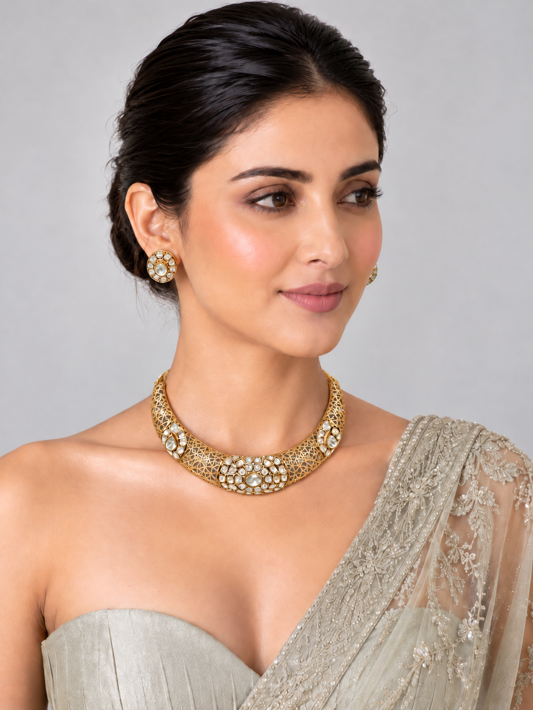 Moissanite Polki Choker Necklace Set