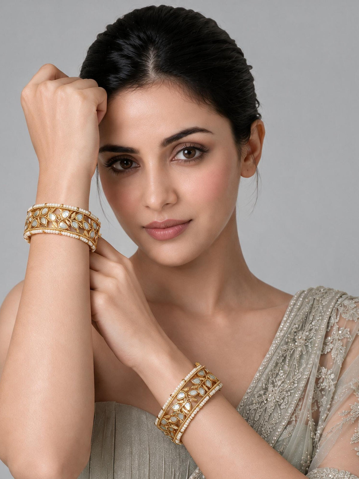 Kundan Pearl Leaf Statement Bangles 31