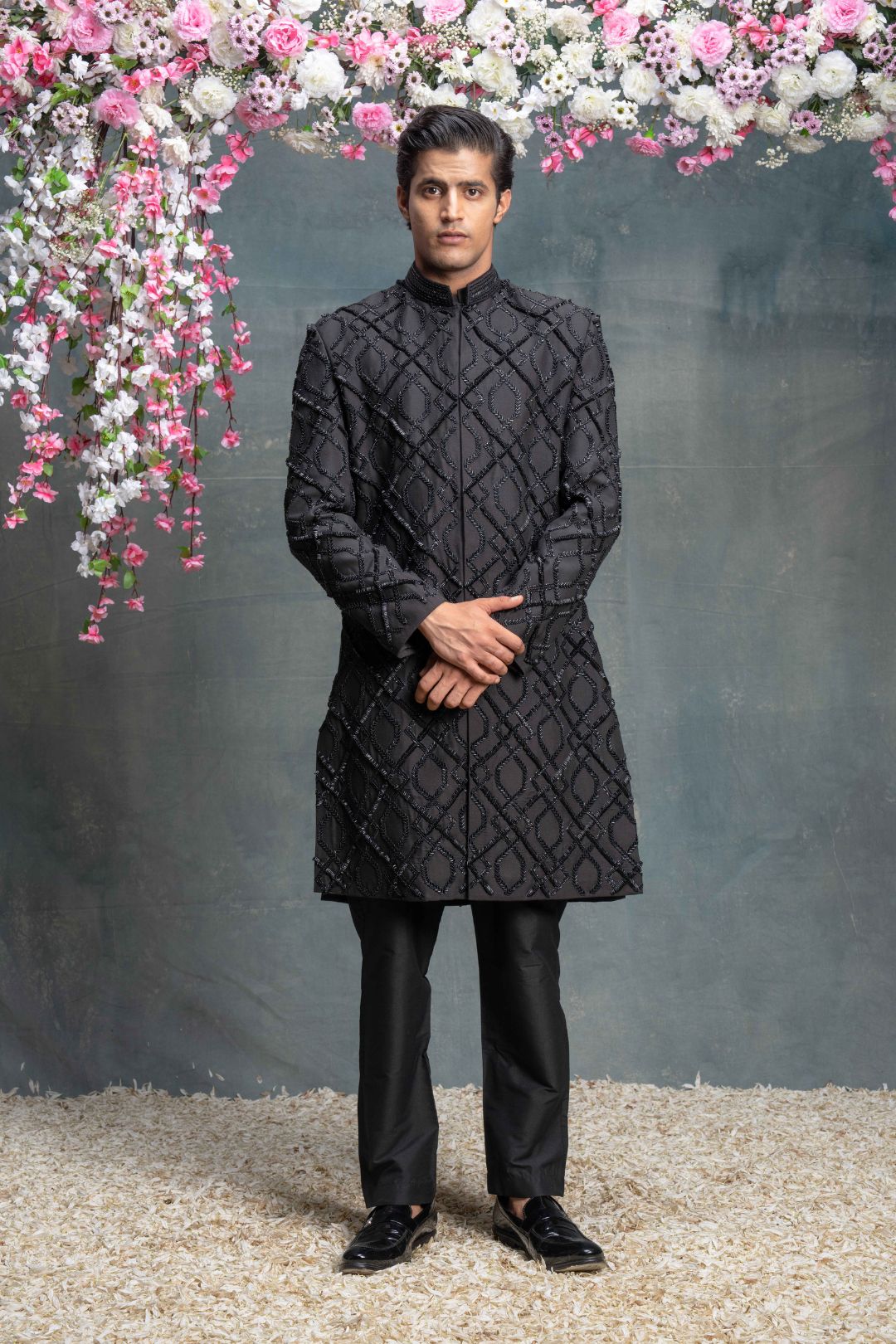 Black Indo Western Jacket Set With Kurta Set