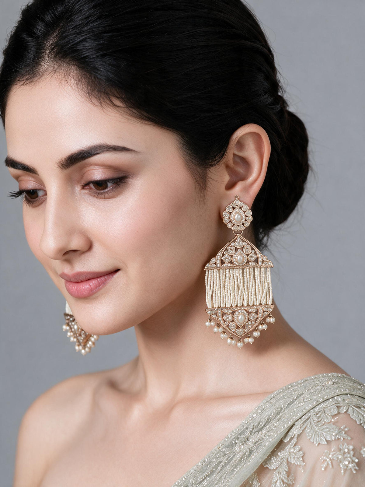 Jadau Pearl Tassel Statement Earrings
