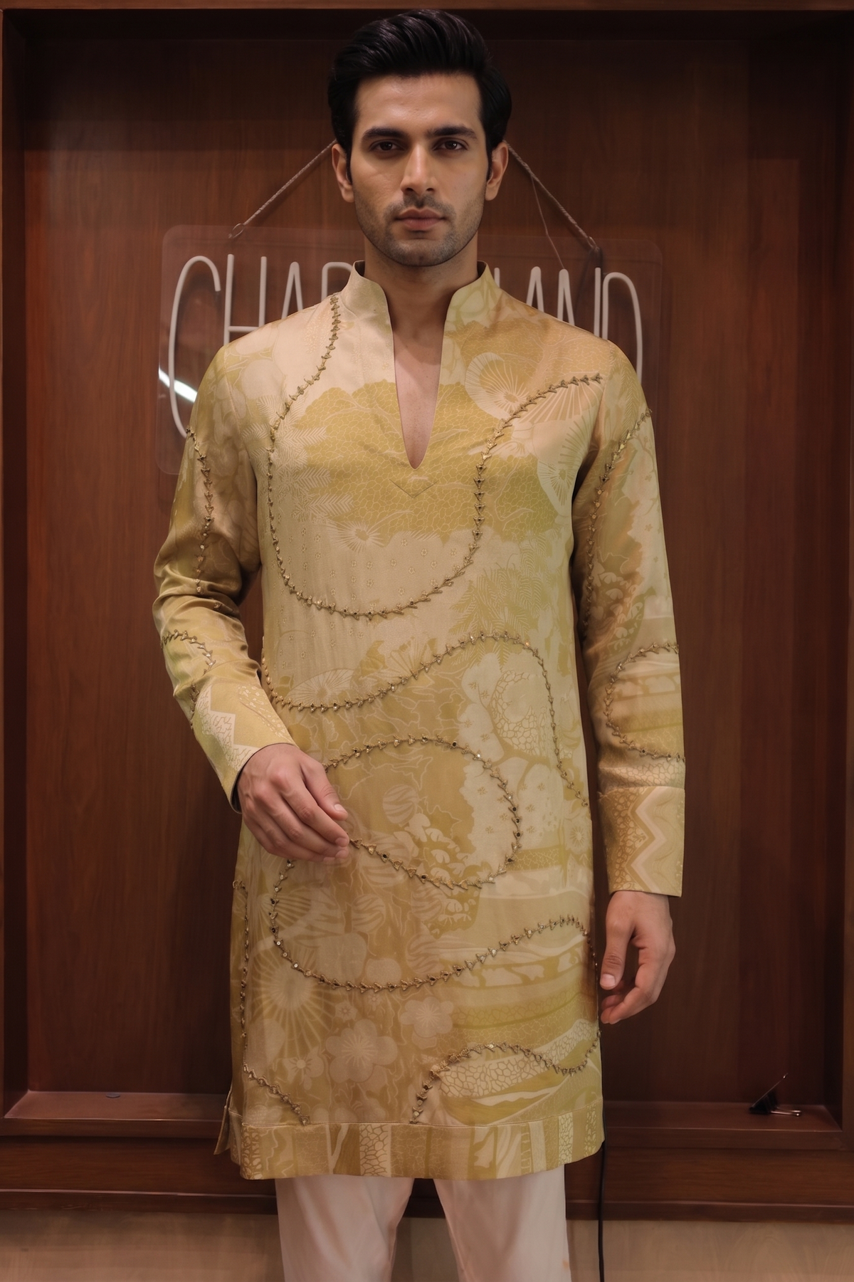 Mehendi Green Linen Satin Kurta
