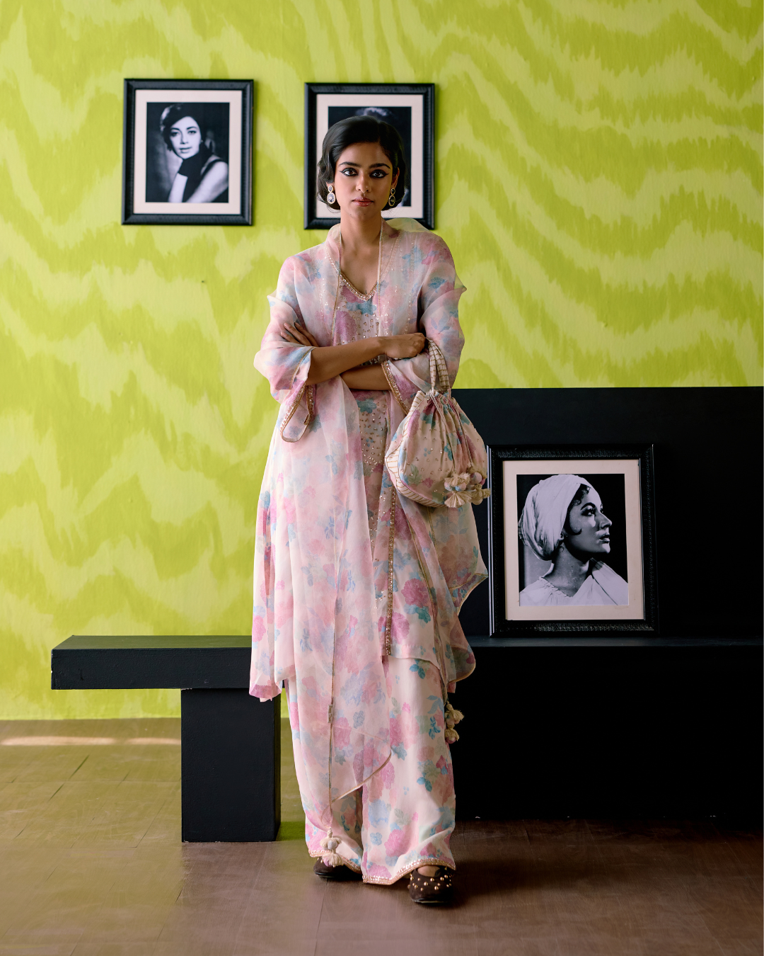 Ivory Floral Print Palled Kurta Set