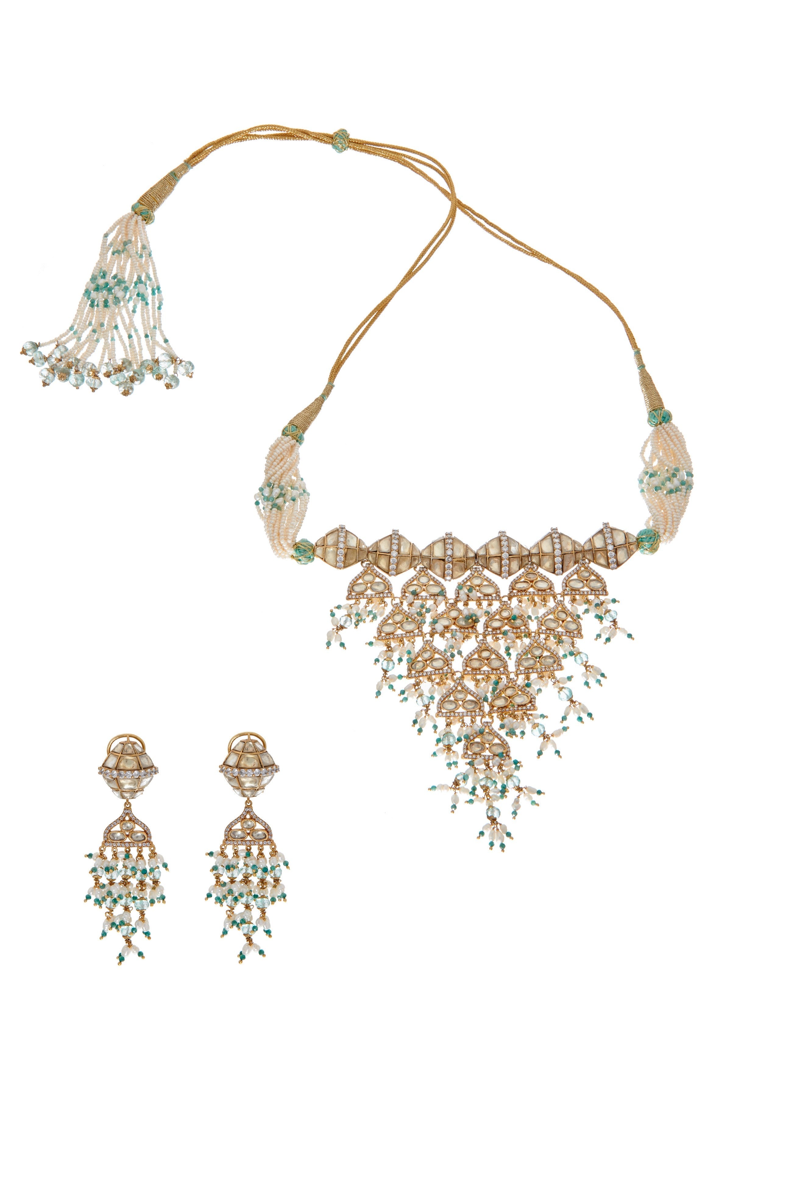 Mint Green Damroo Kundan Choker Set