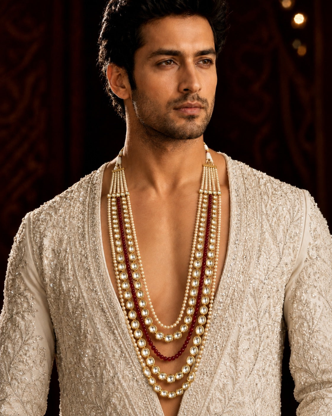 Red kundan and pearl layered necklace