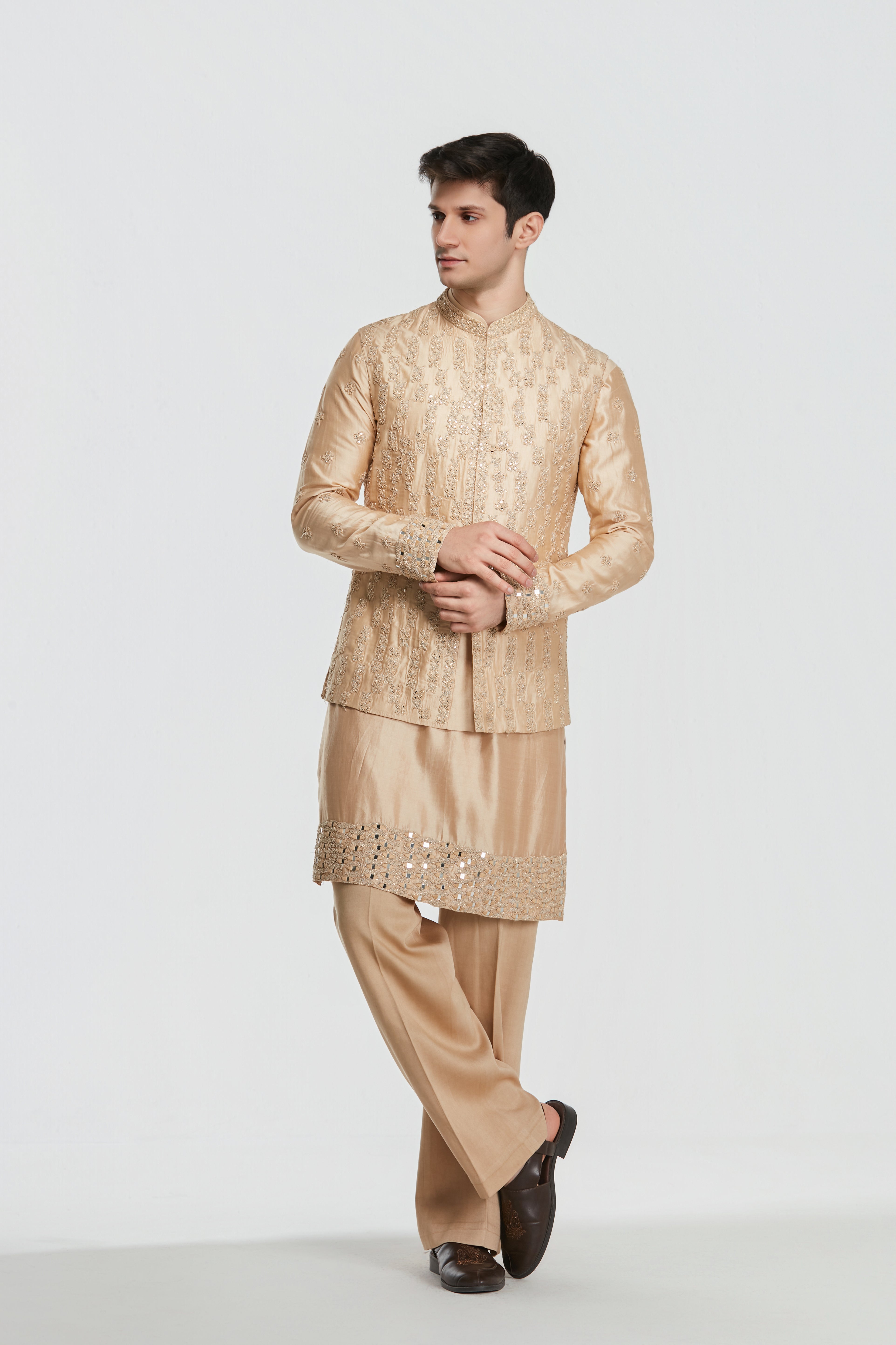 Kurta and jacket- heavy chanderi , pant -Cotton twill