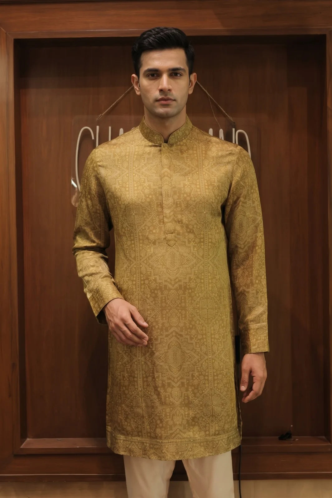 Green Linen Satin Kurta