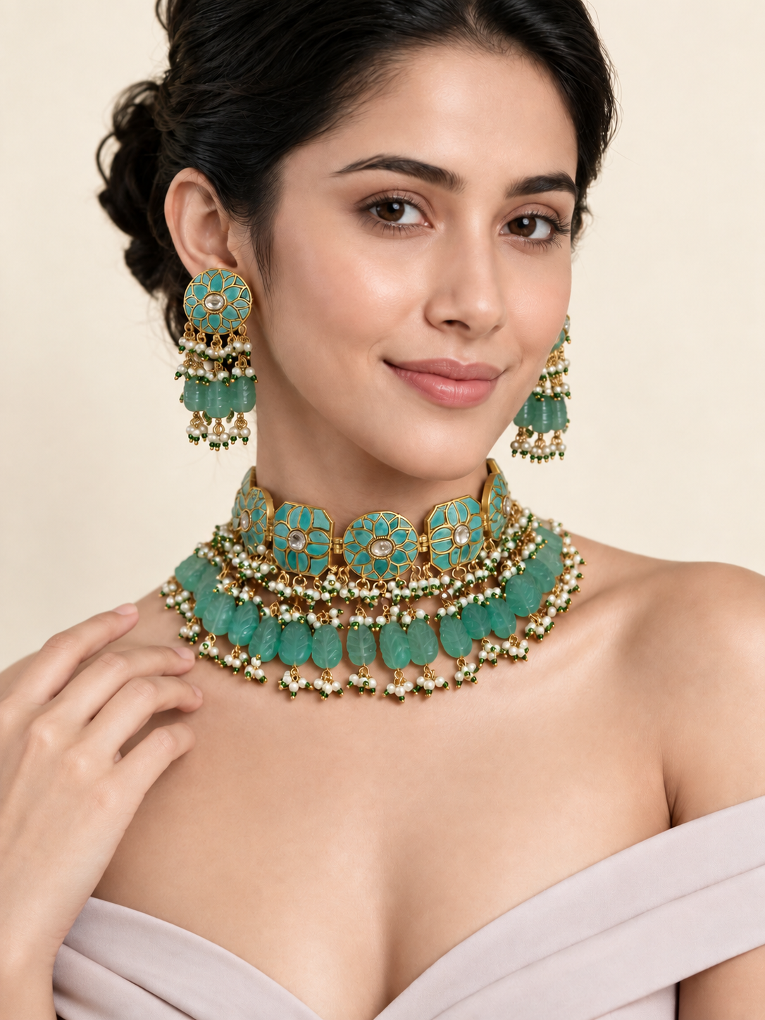 Turquoise Floral Beaded Necklace Set 28