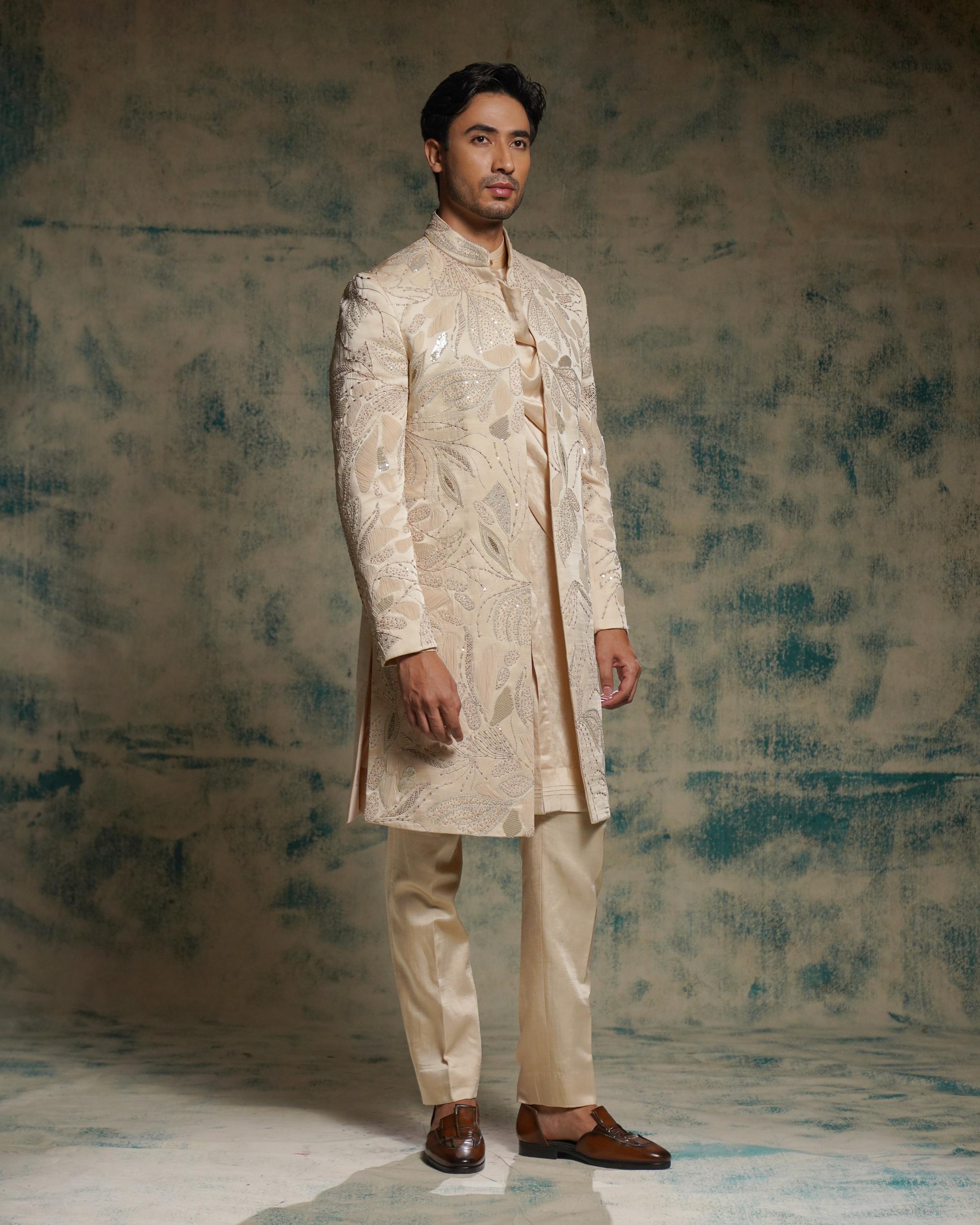 Buttercream hand embroidered contempoarary jacket set