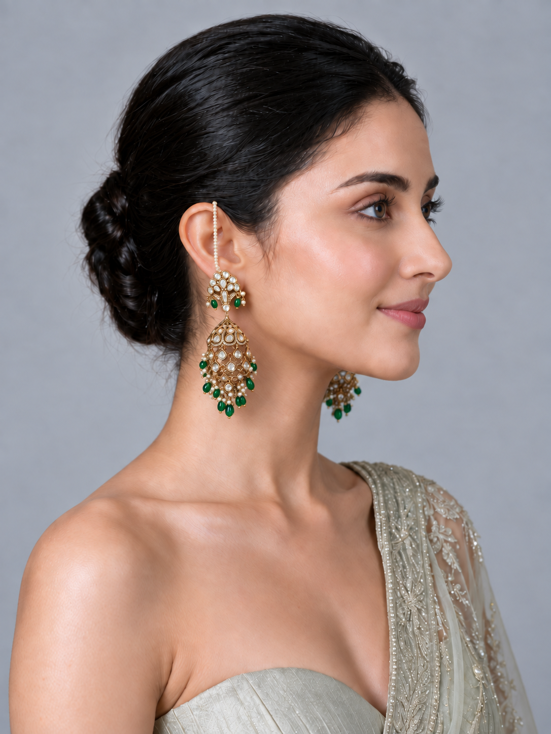 Kundan Pearl Ear Chain Earrings 52