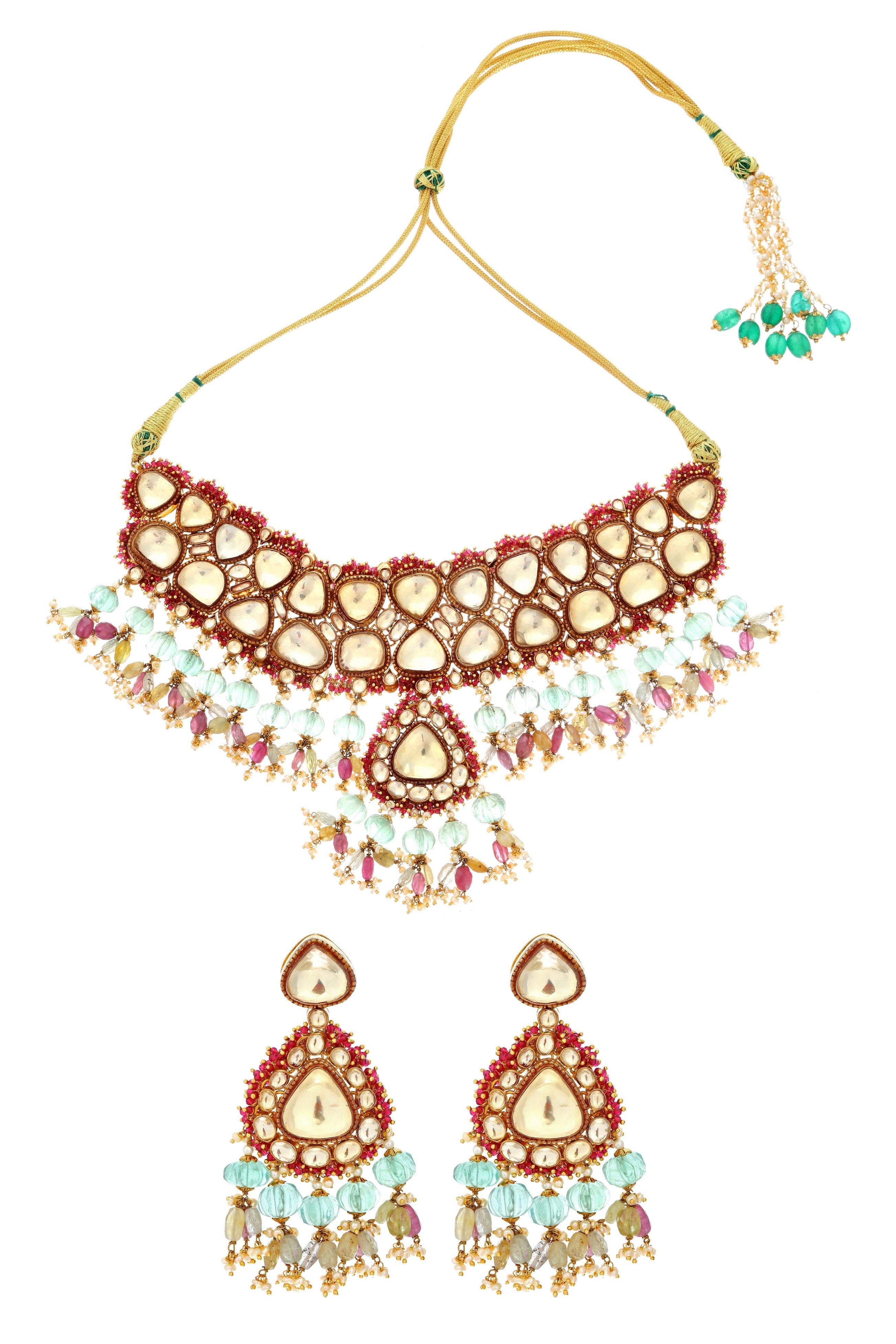 Green and Maroon Big Kundan Set