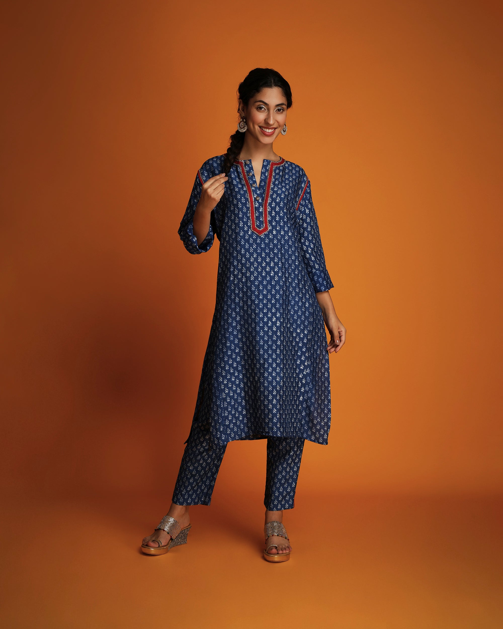 Indigo block printed tunic set