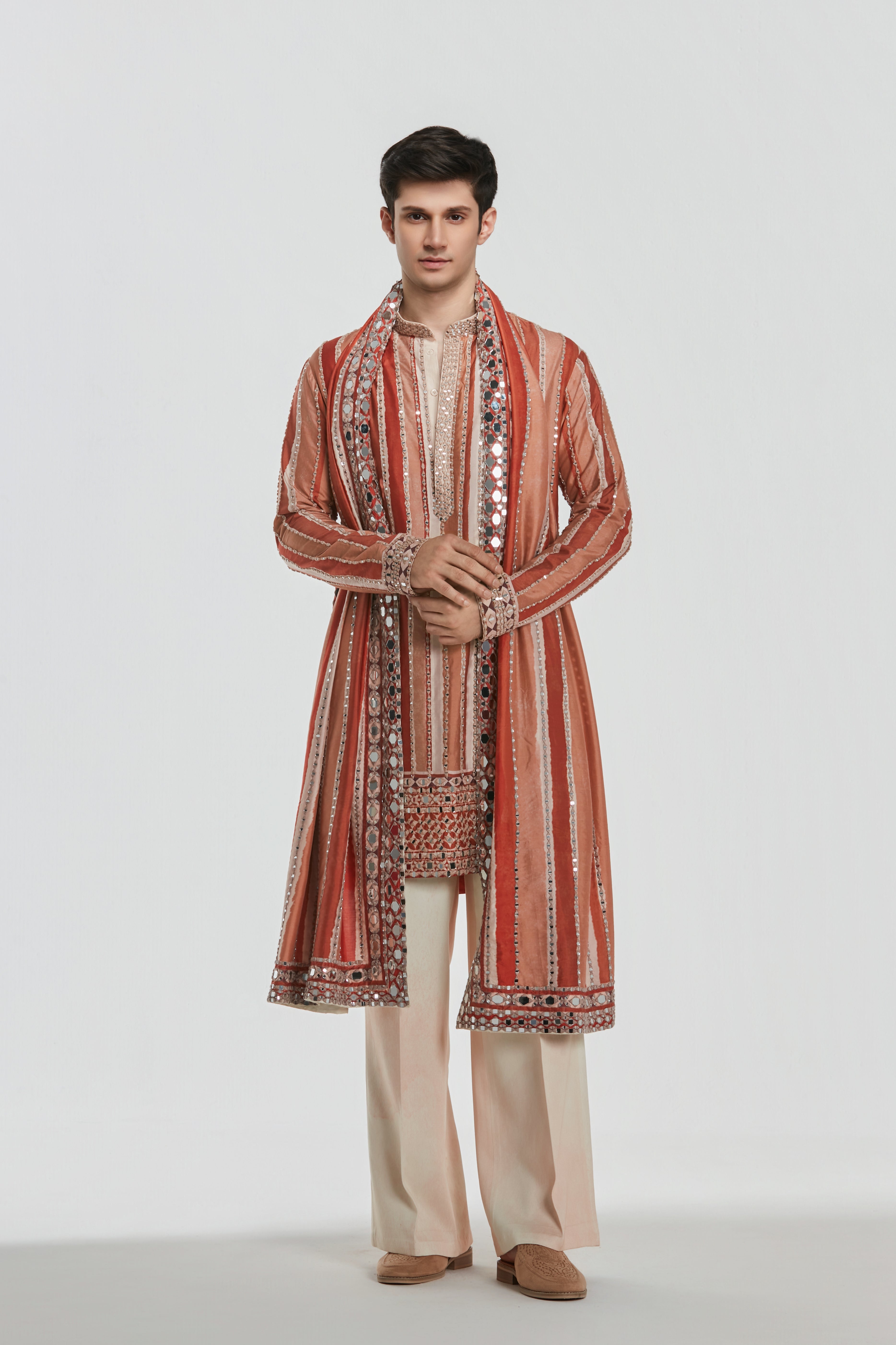 Kurta and stole - heavy chanderi , pant -Cotton twill