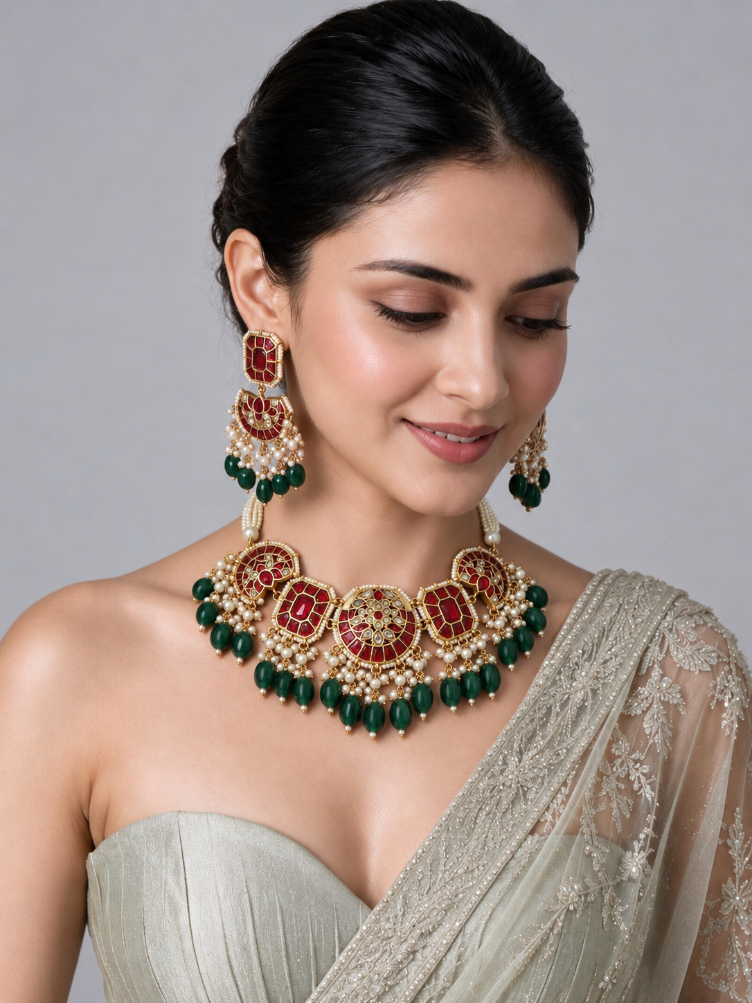 Multicolour Kundan Bead Necklace Set 22