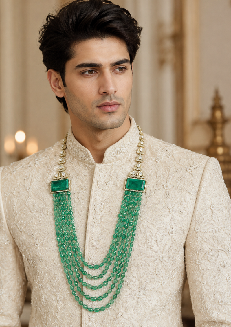 Layered Jade Green Beaded Kundan Groom Mala