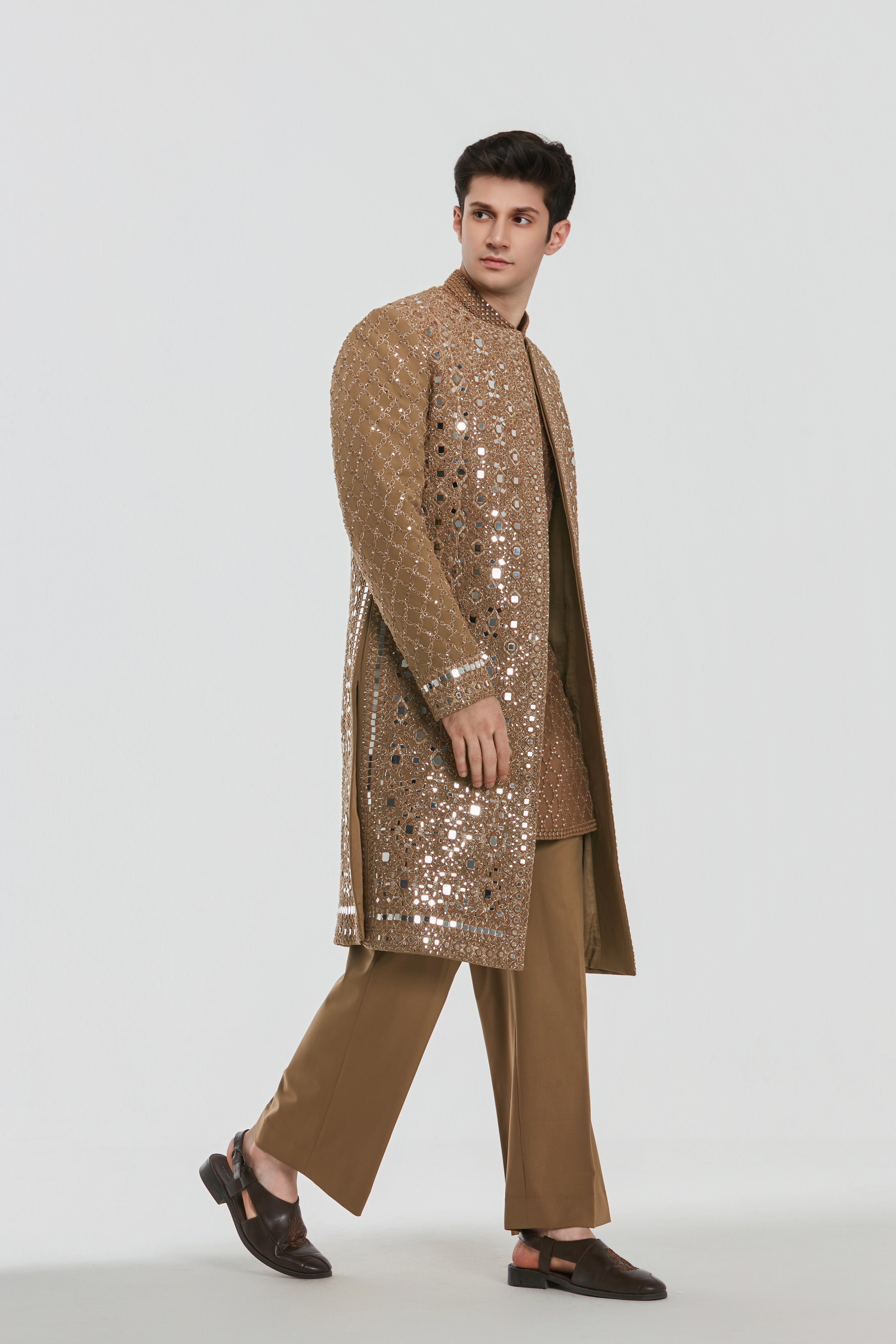 Kurta - Heavy chanderi , Jacket - Neo tech , Pant-Neo tech