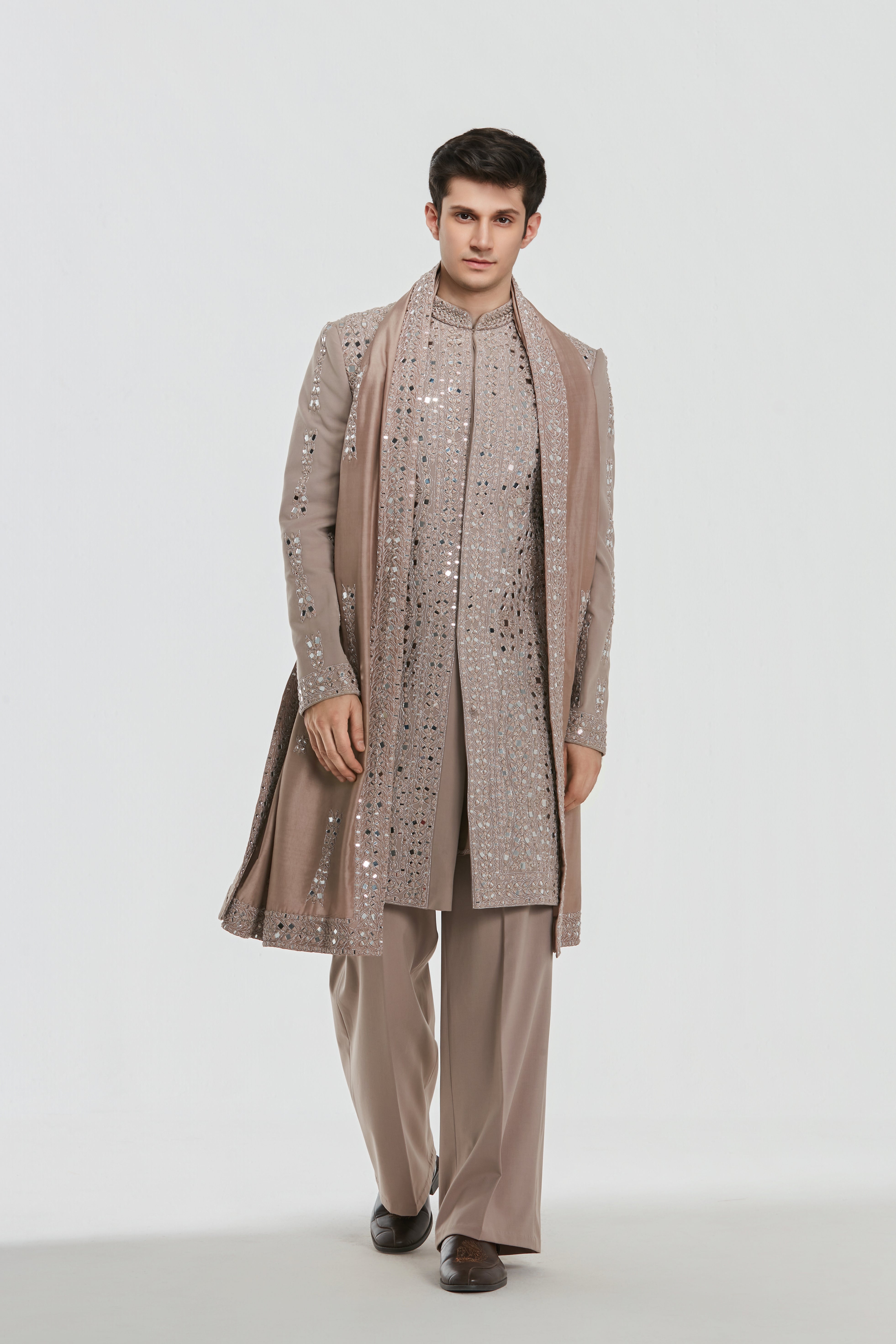 Sherwani and pant -Neo tech and Kurta and stole -Heavy chanderi