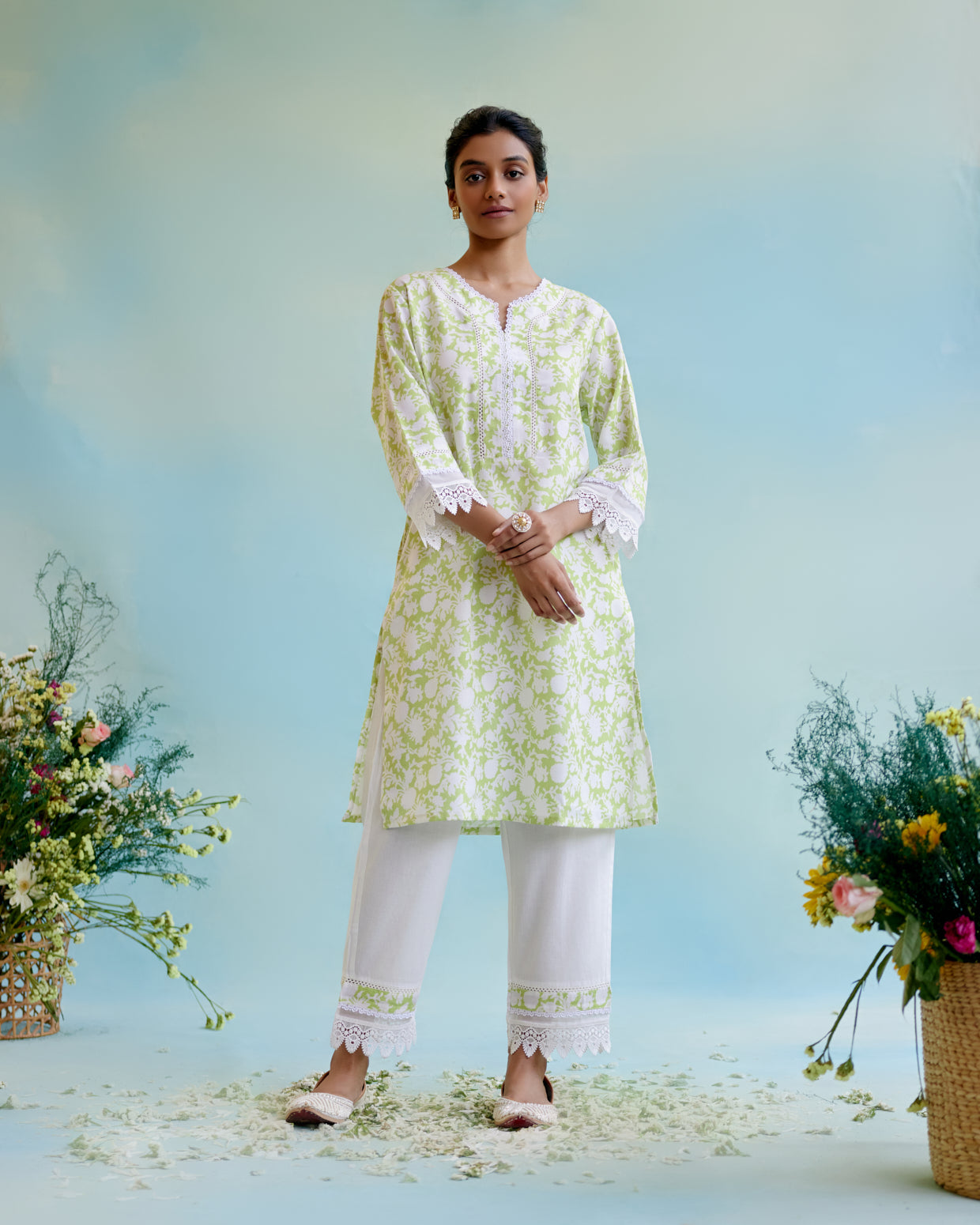 Indigo Muse Cotton Kurta with delicate lace detailing