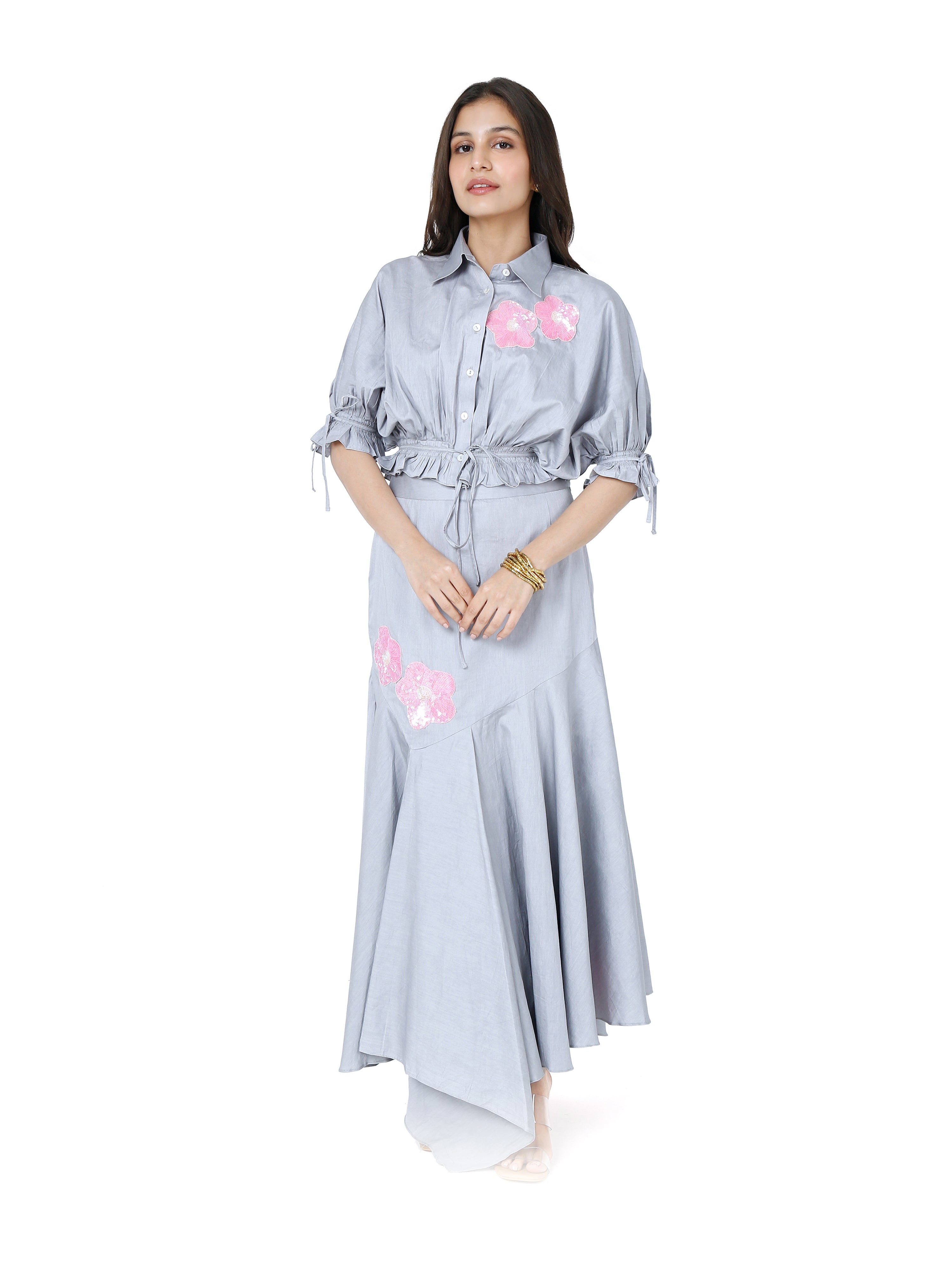 Cropped Shirt & Skirt Set in Charcoal Grey – Brunch Edition