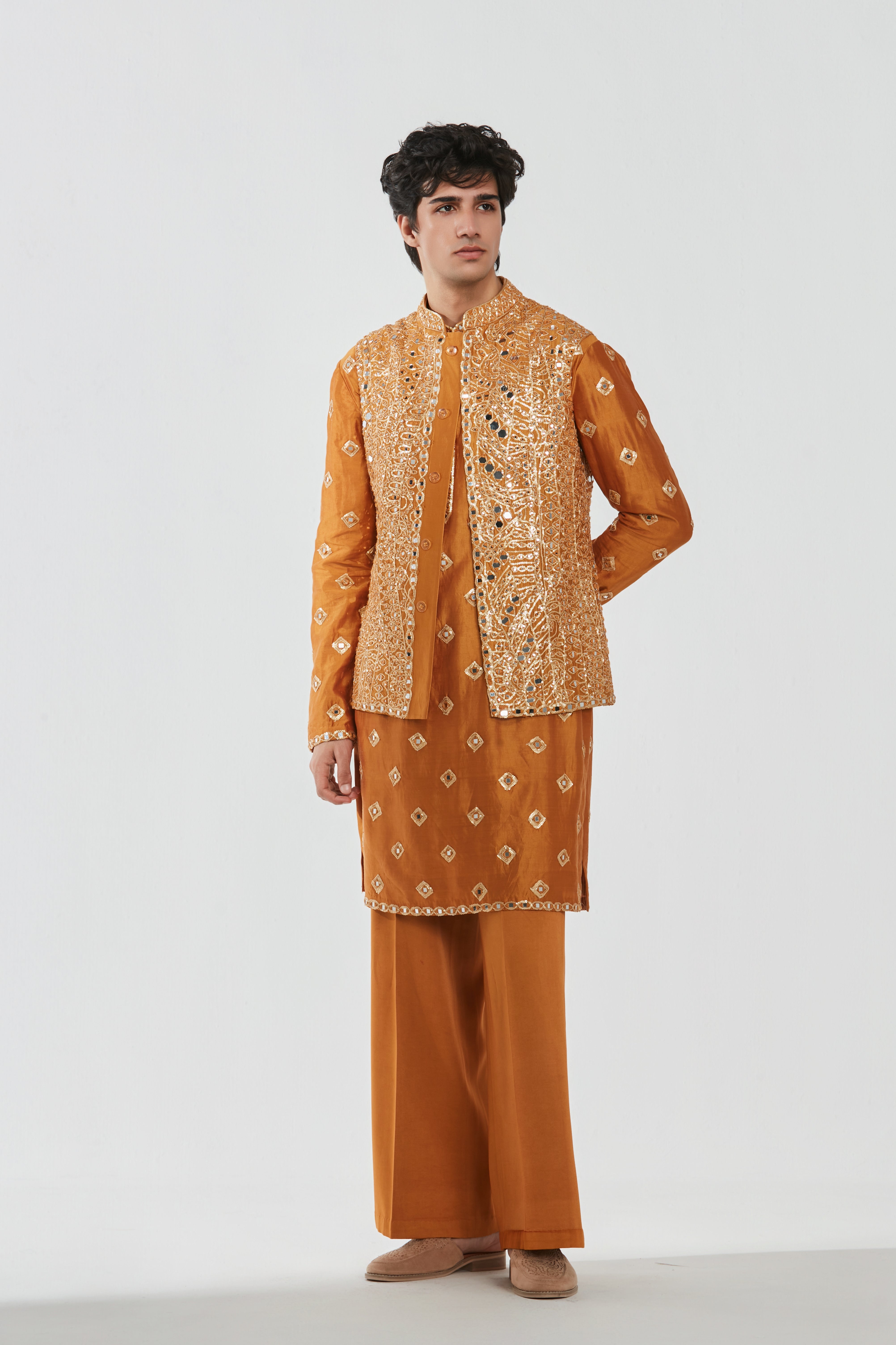 Kurta and jacket- heavy chanderi , pant -Cotton twill