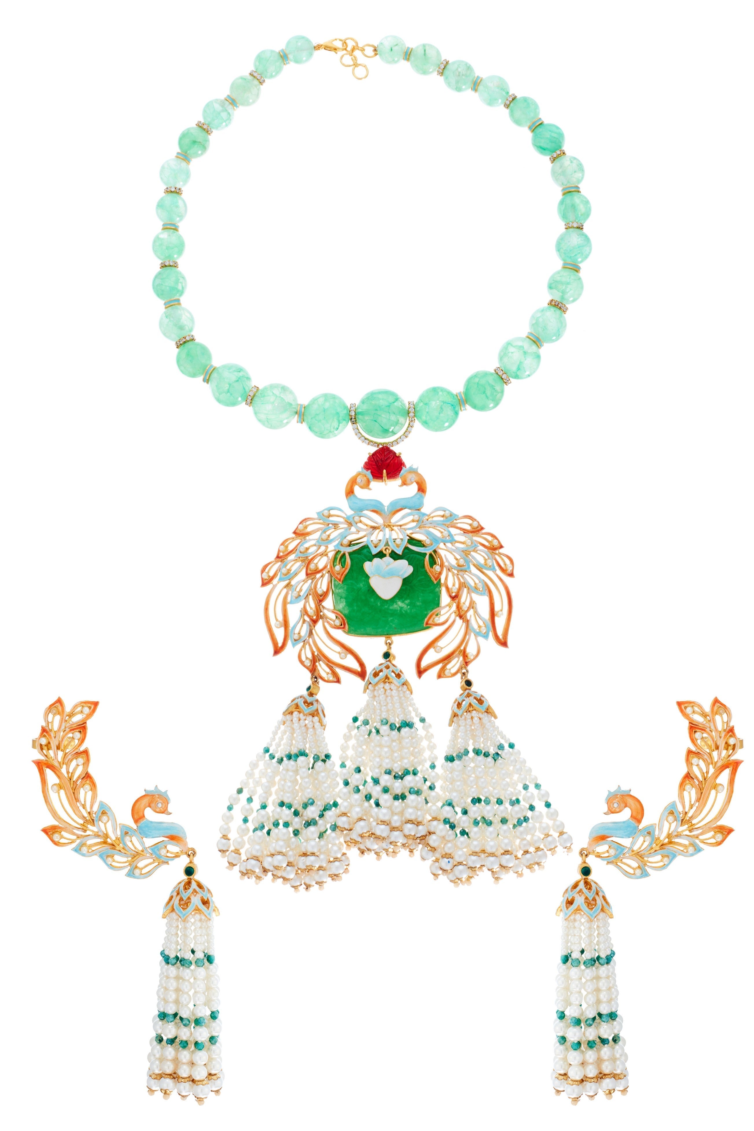 Carved Emerald Detachable Necklace