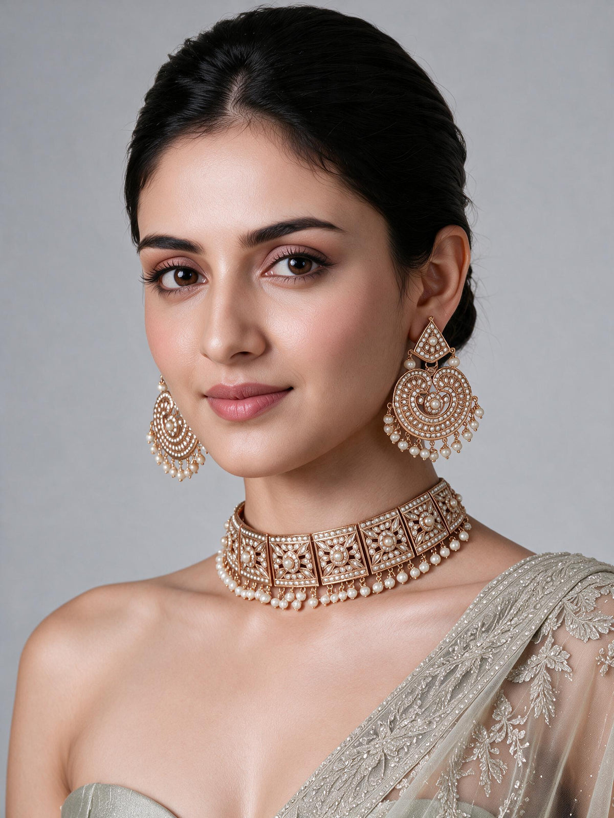 Gold Plated Handcrafted Jadau Necklace Set