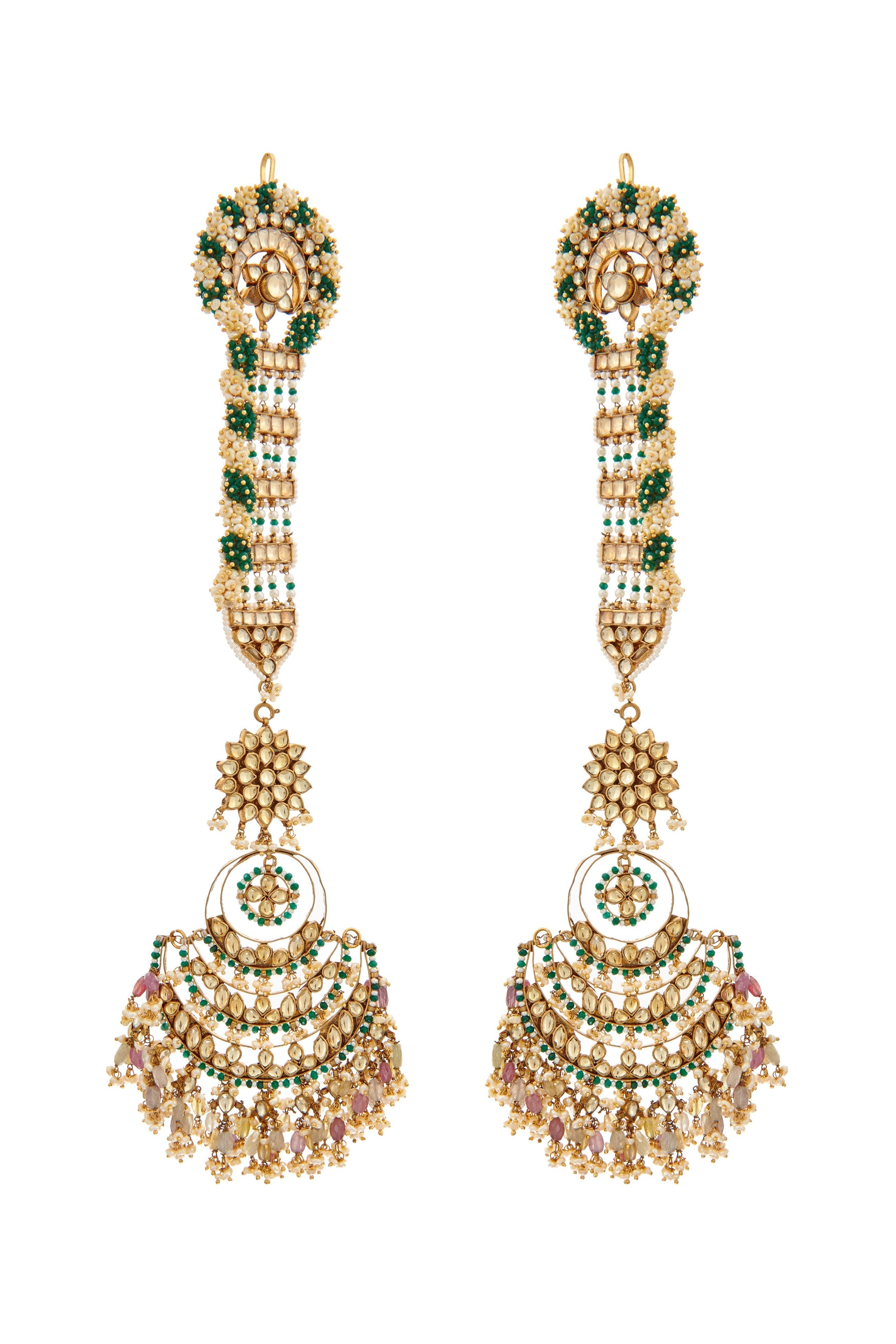 Multi sapphire pearl kundan chaandbali earrings