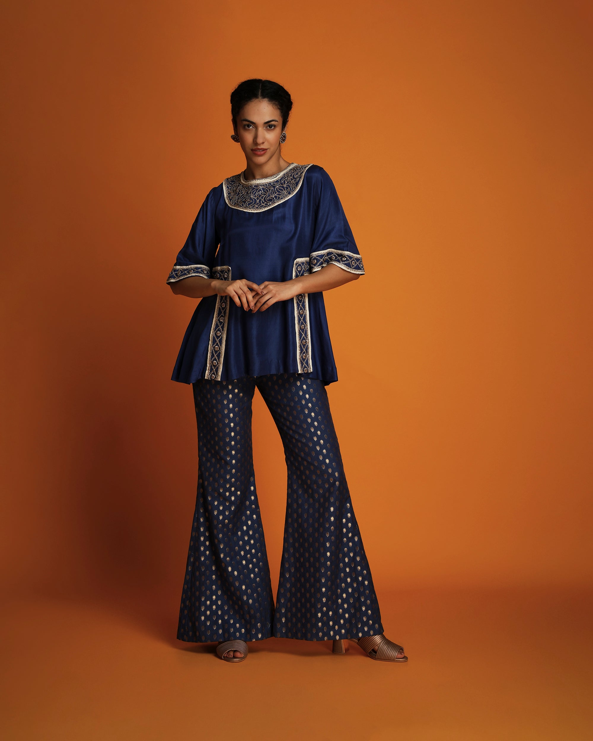 Indigo embroidered tunic
