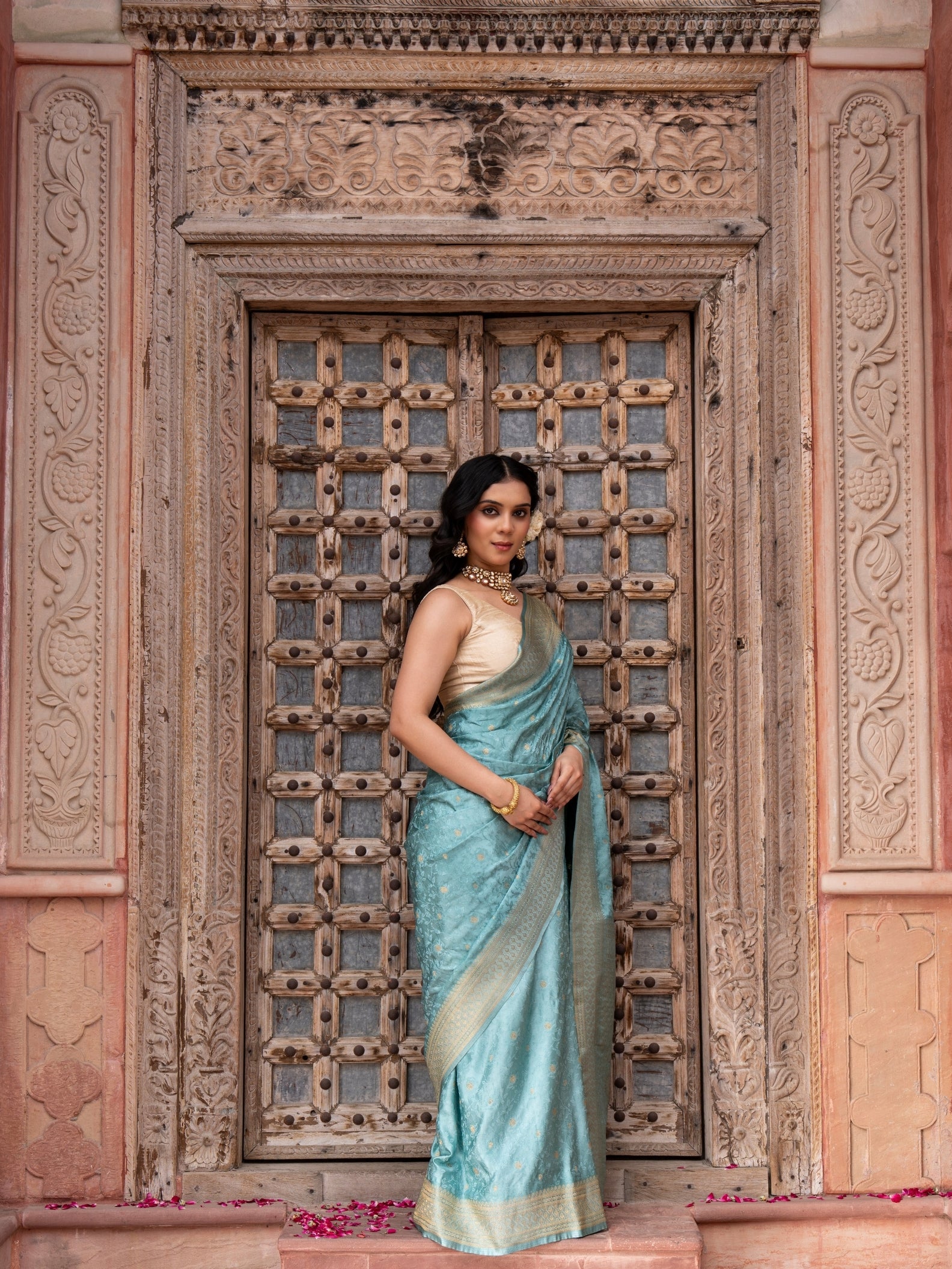 Powder Blue Pure Katan Silk Banarasi Handloom Saree