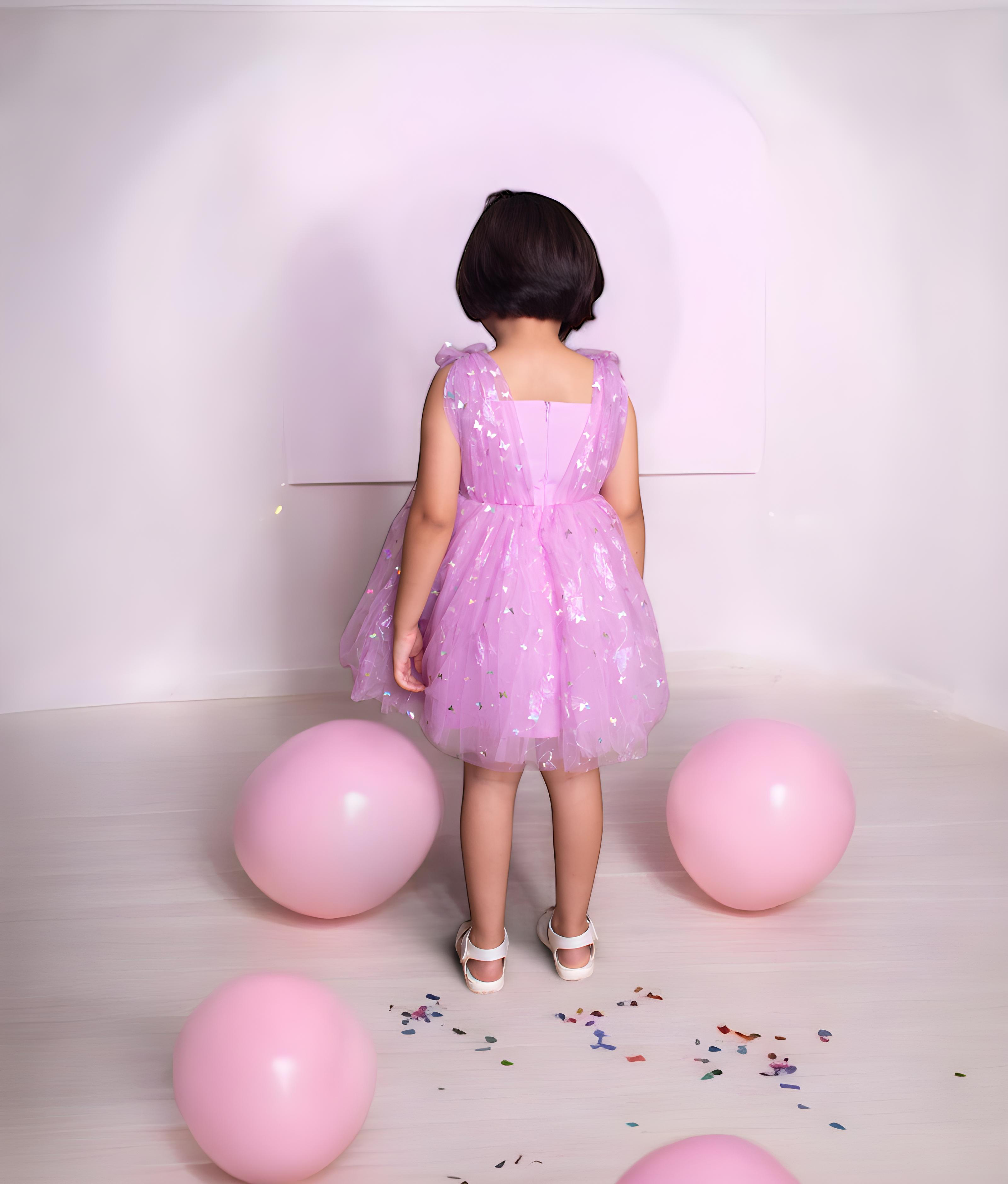 Lilac Butterfly Frock for Girls