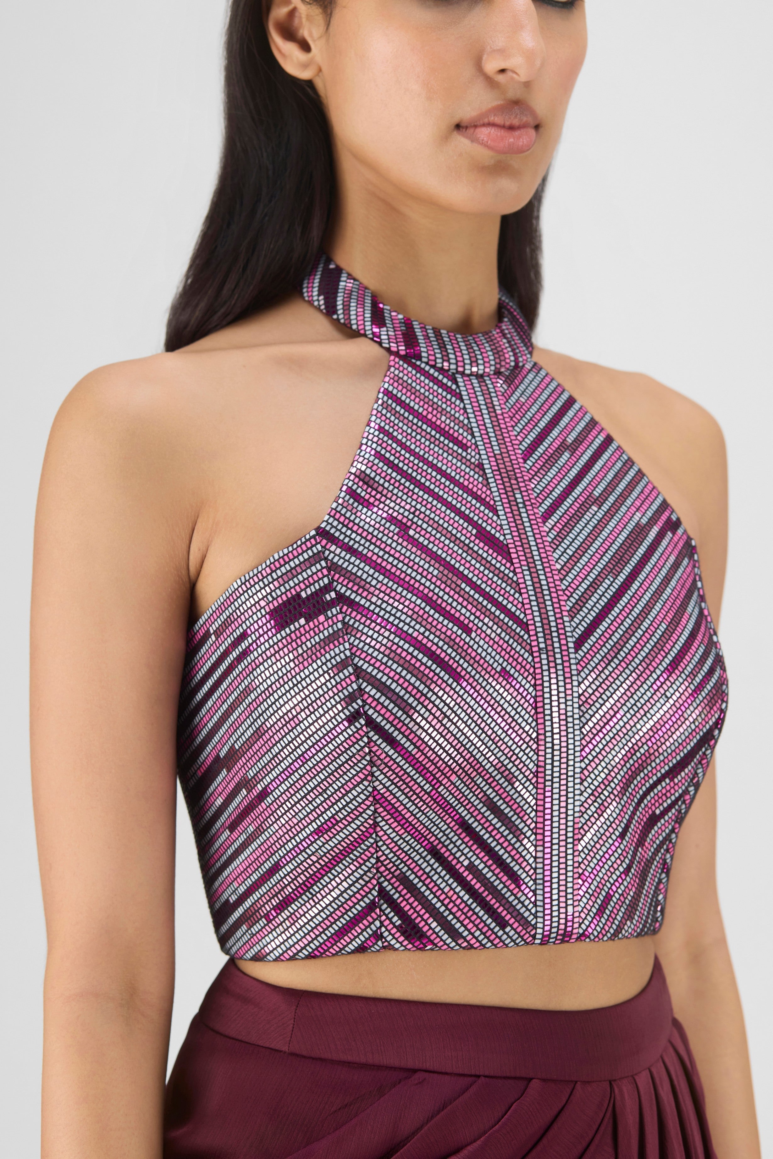 WOVEN METALLIC BUSTIER AND SKIRT