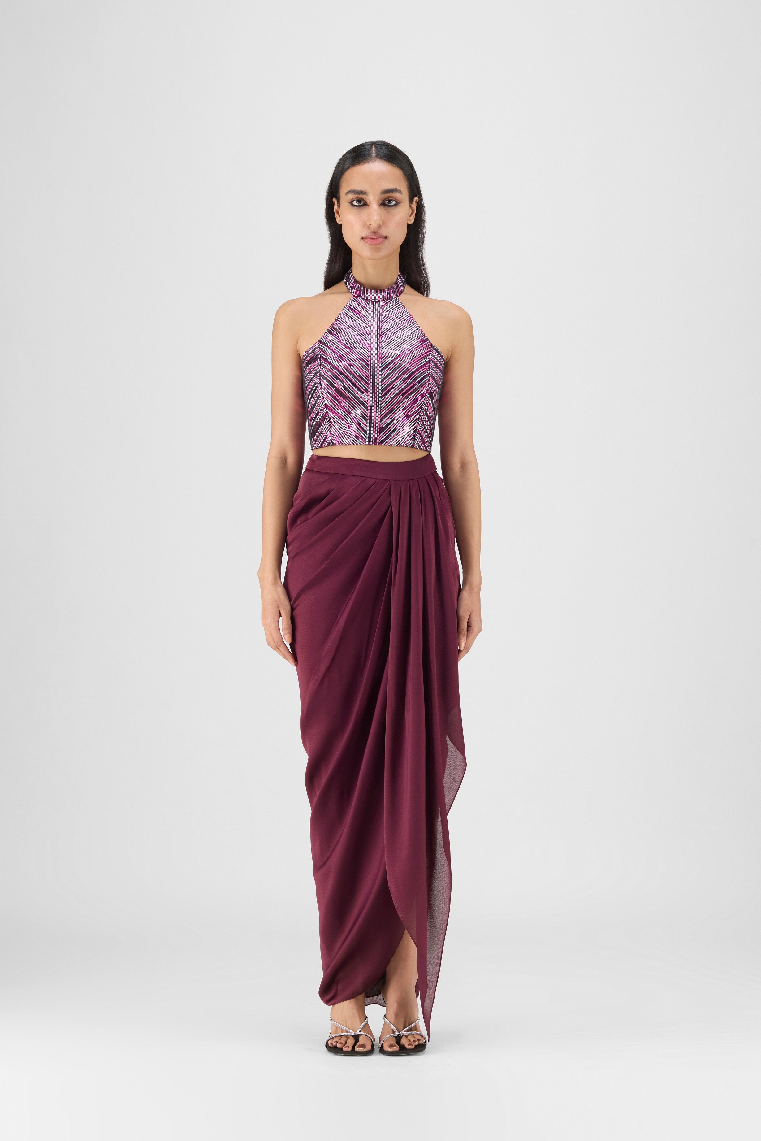 WOVEN METALLIC BUSTIER AND SKIRT