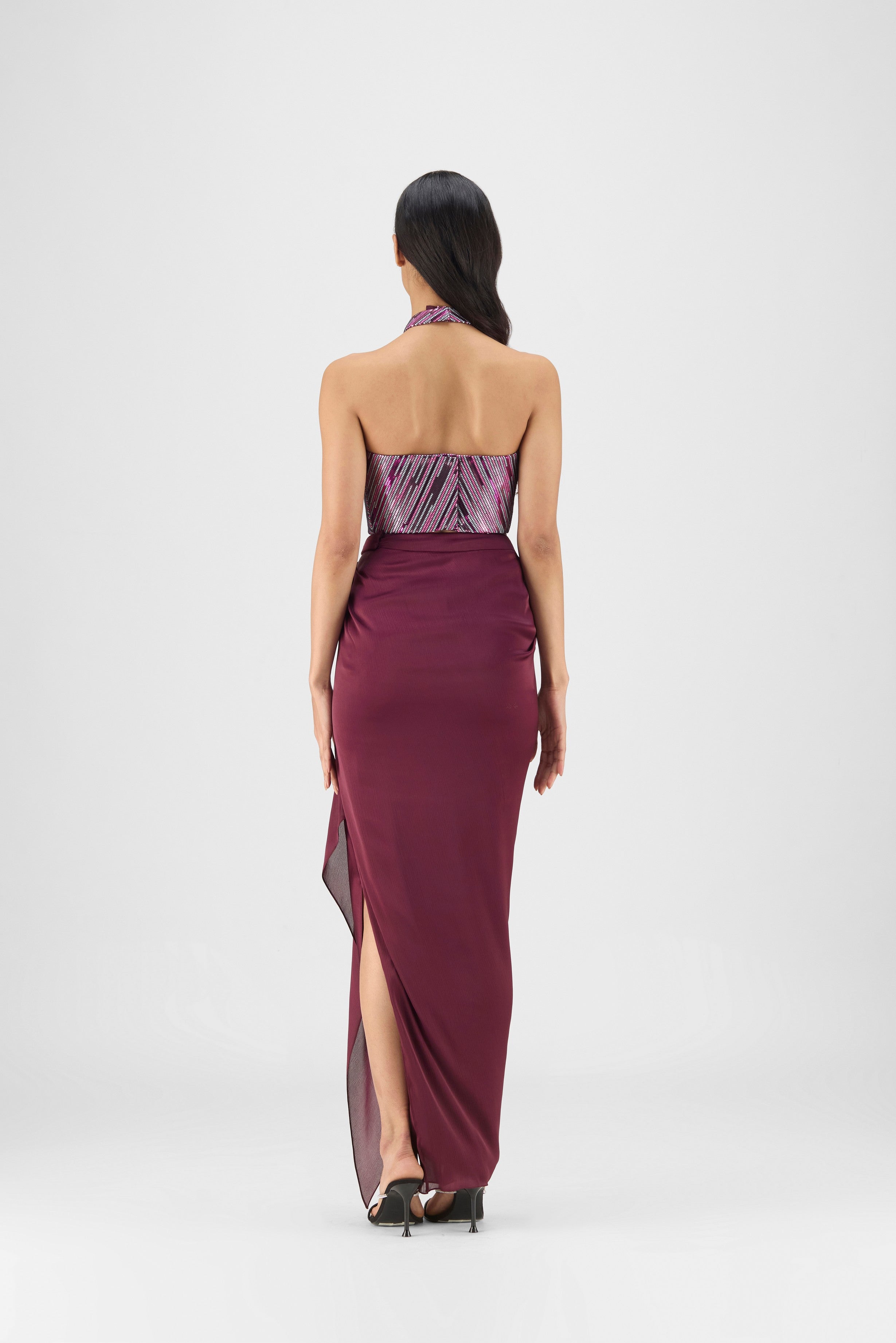 WOVEN METALLIC BUSTIER AND SKIRT