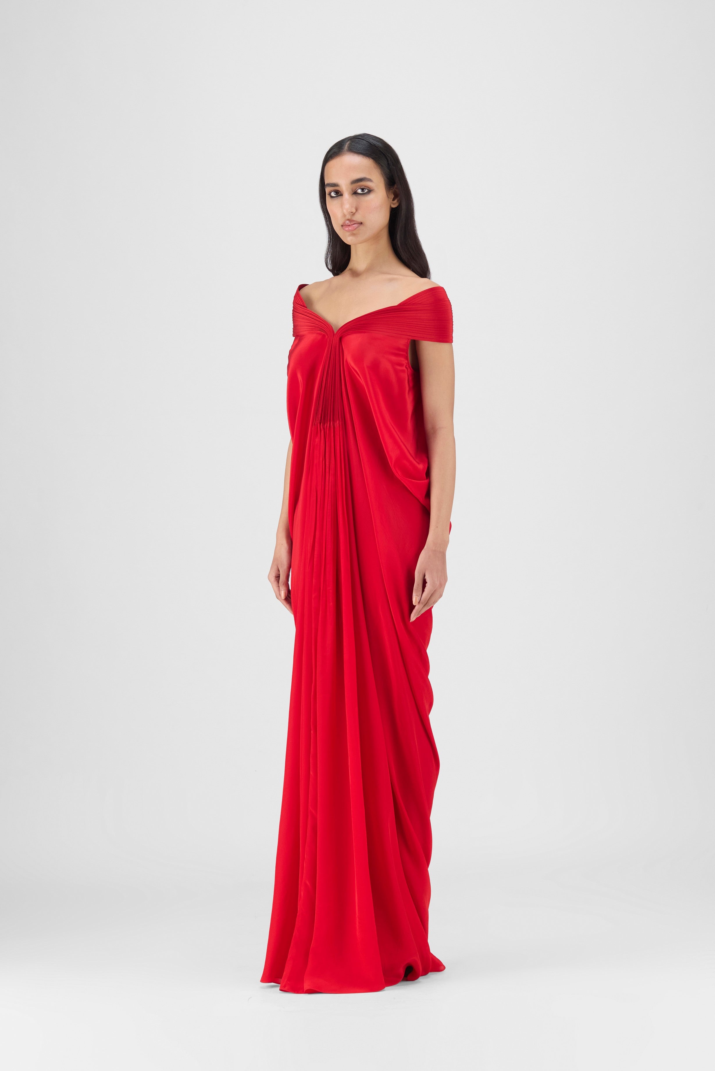 PLEATED COWL DRESS