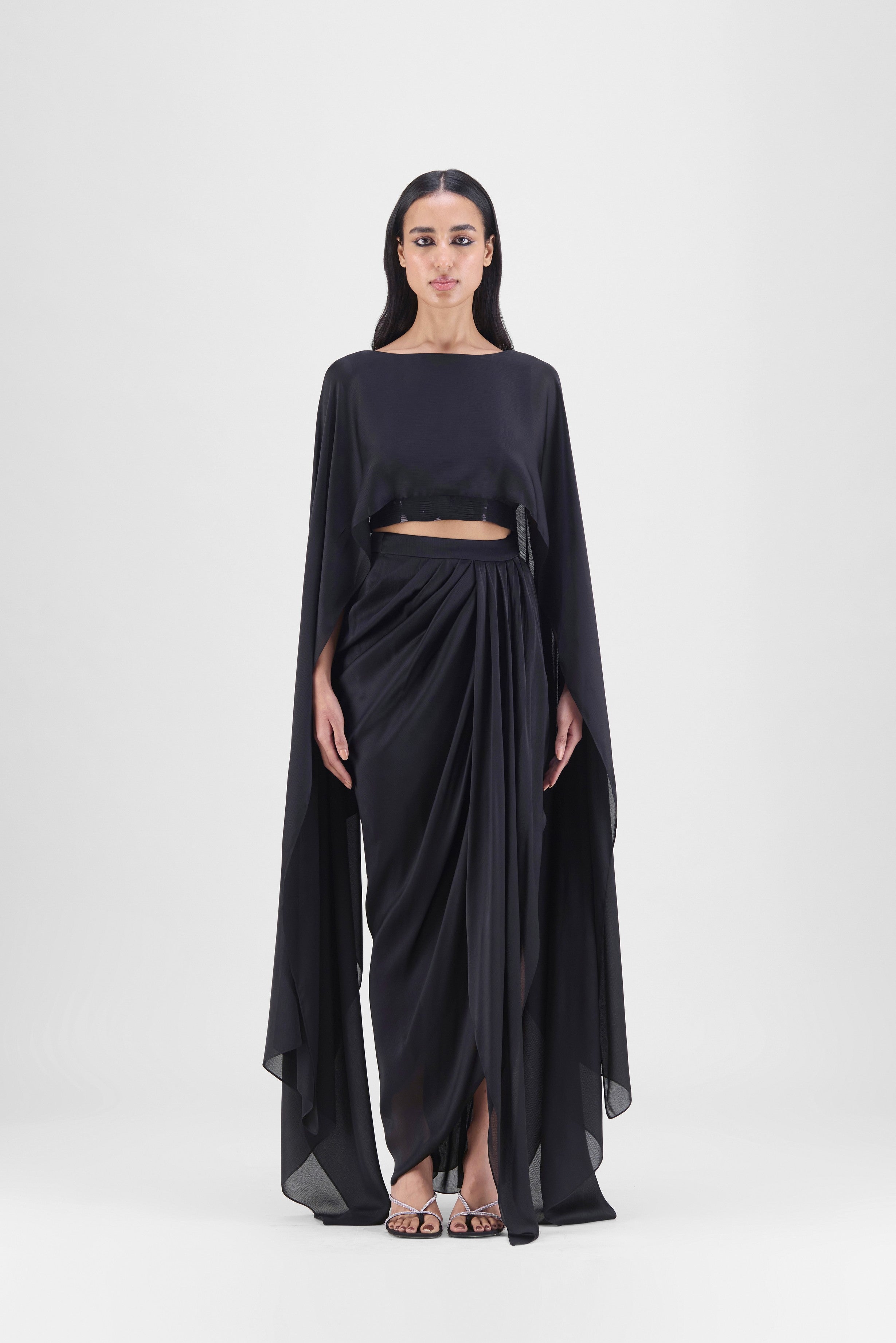 METALLIC FLUID CAPE AND SKIRT