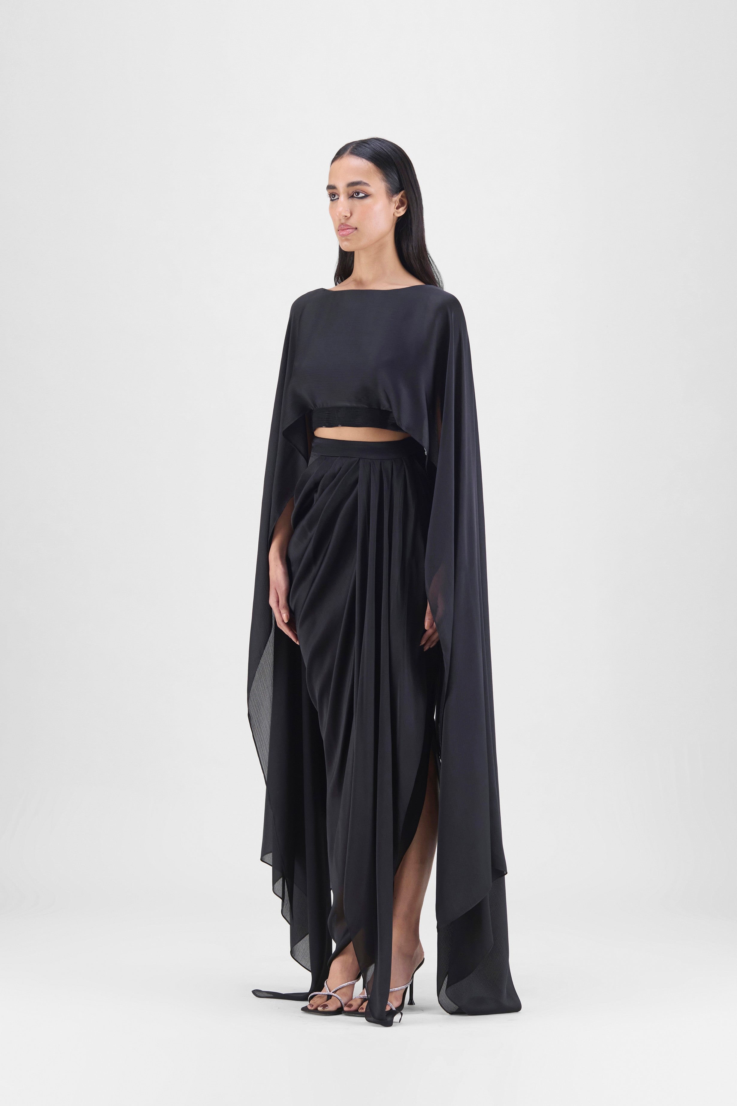 METALLIC FLUID CAPE AND SKIRT