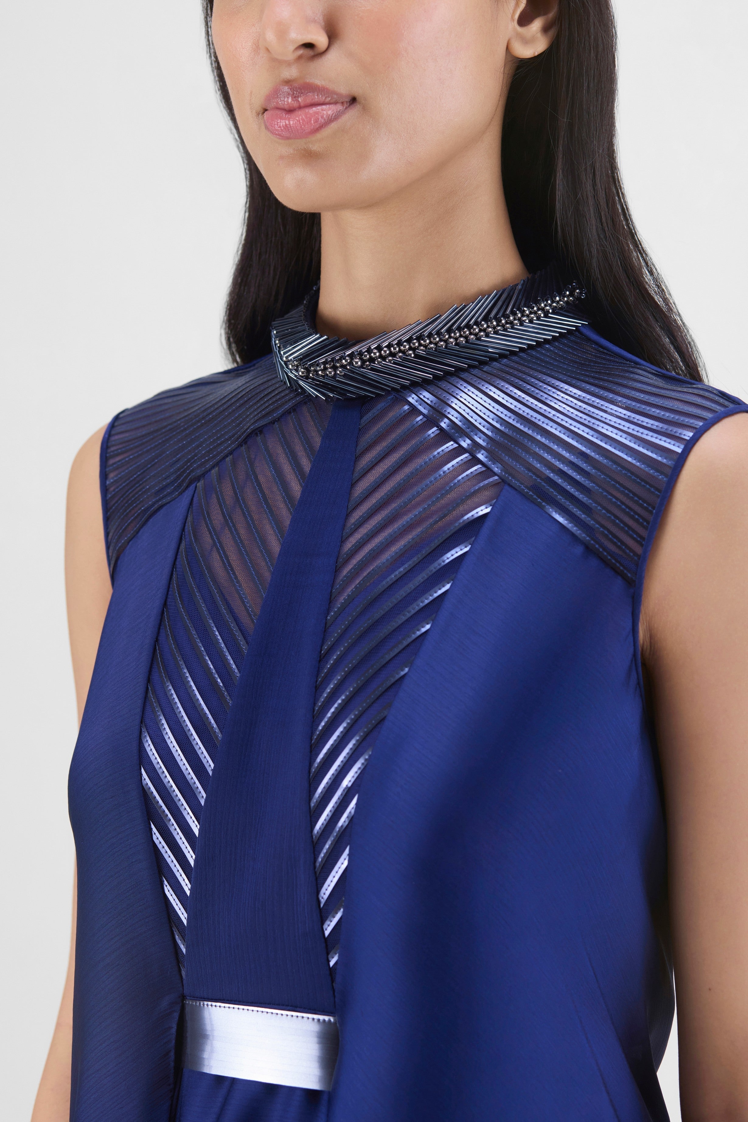 METALLIC PANELED DRESS WITH BEADS