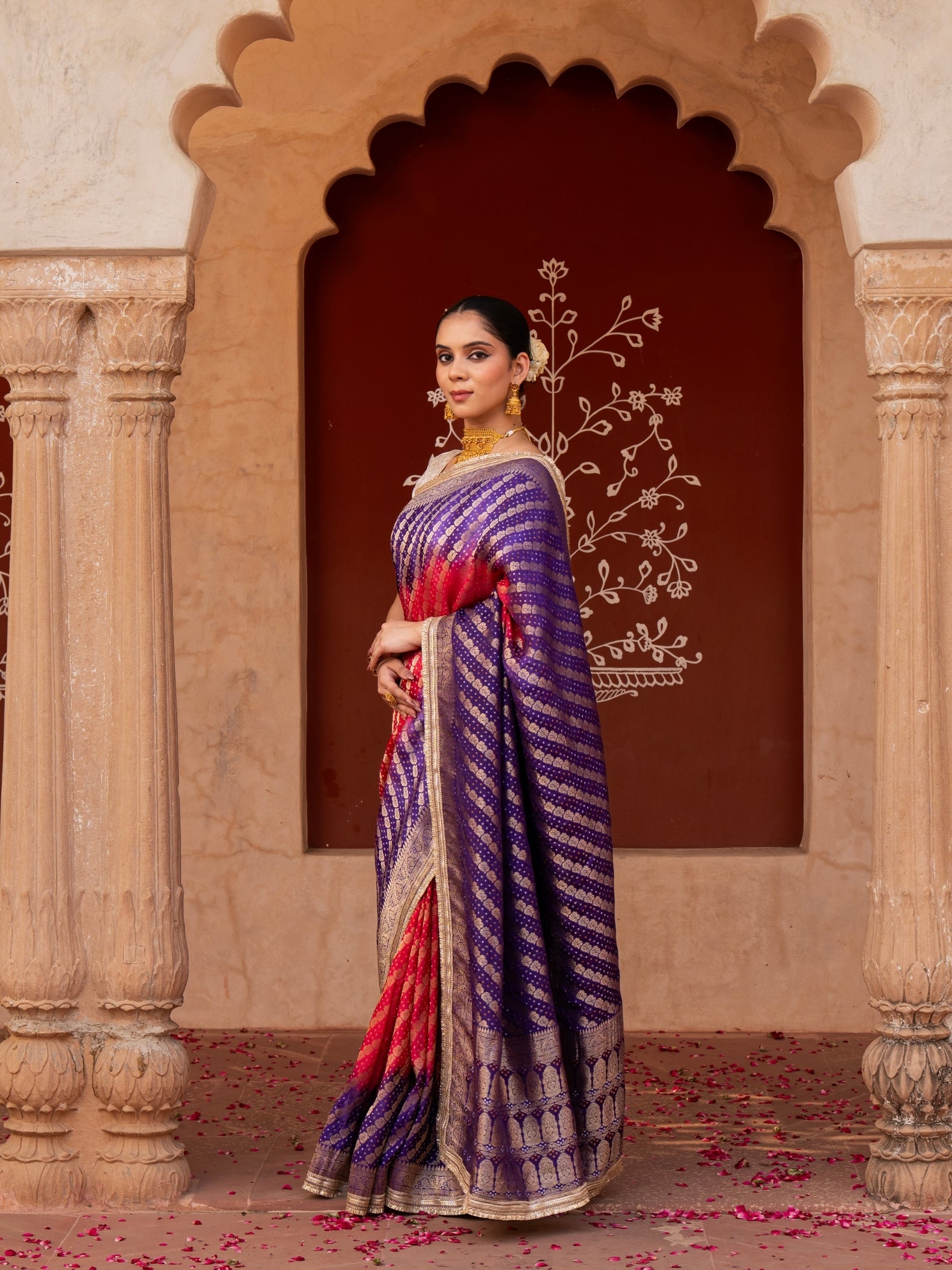 Purple Pink Bridal Pure Katan Silk Banarasi Handloom Saree