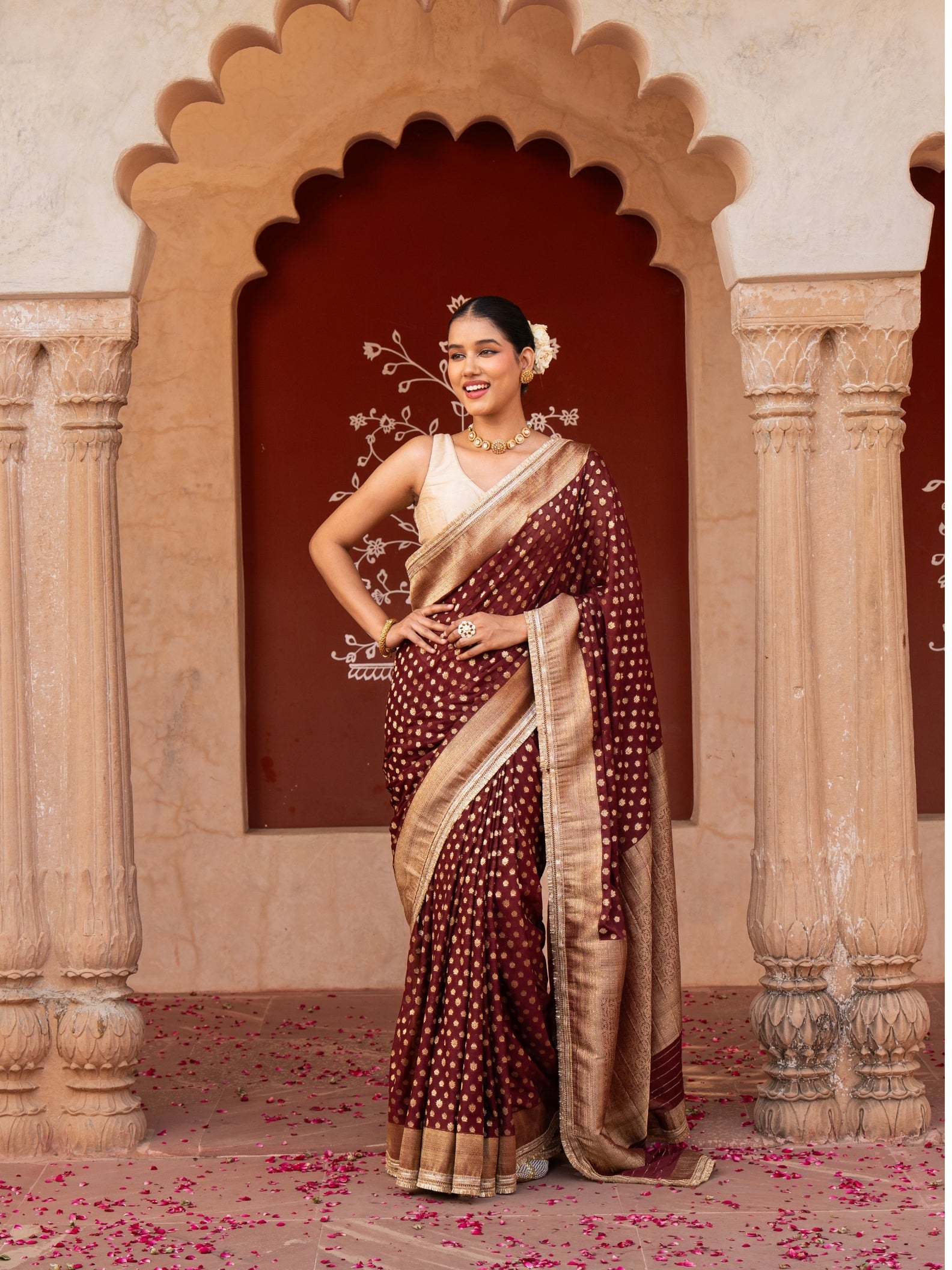 Maroon Pure Chiffon Banarasi Silk Handloom Saree