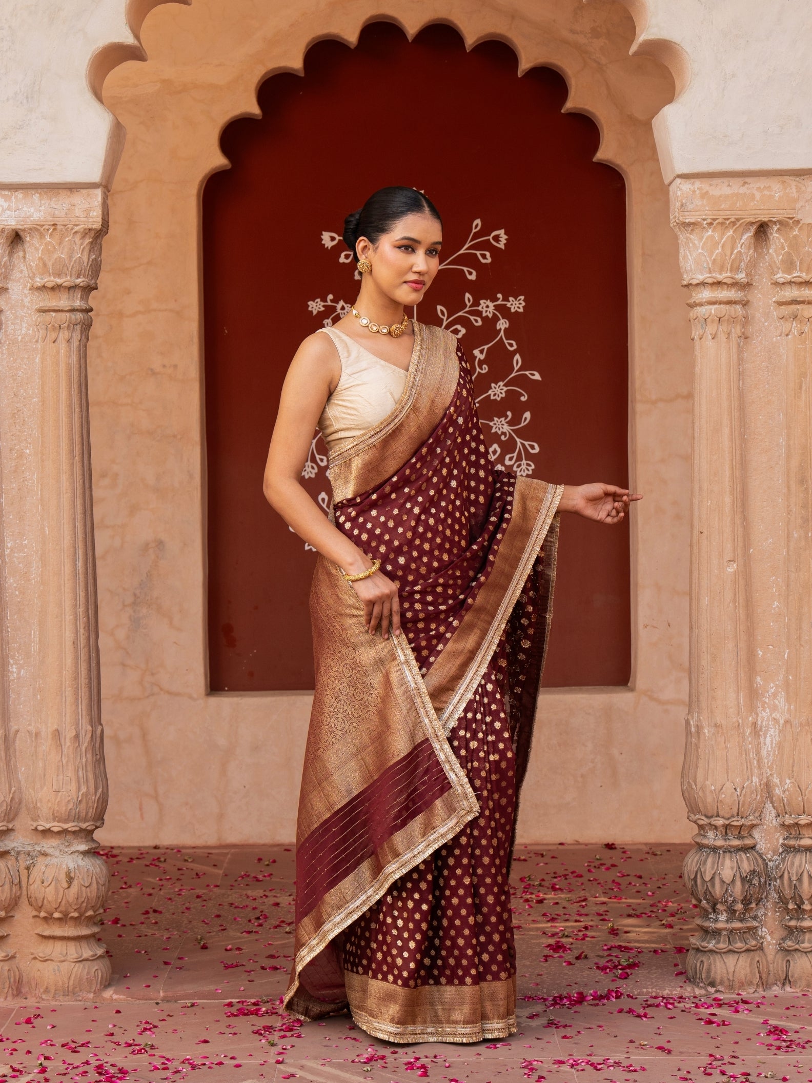 Maroon Pure Chiffon Banarasi Silk Handloom Saree