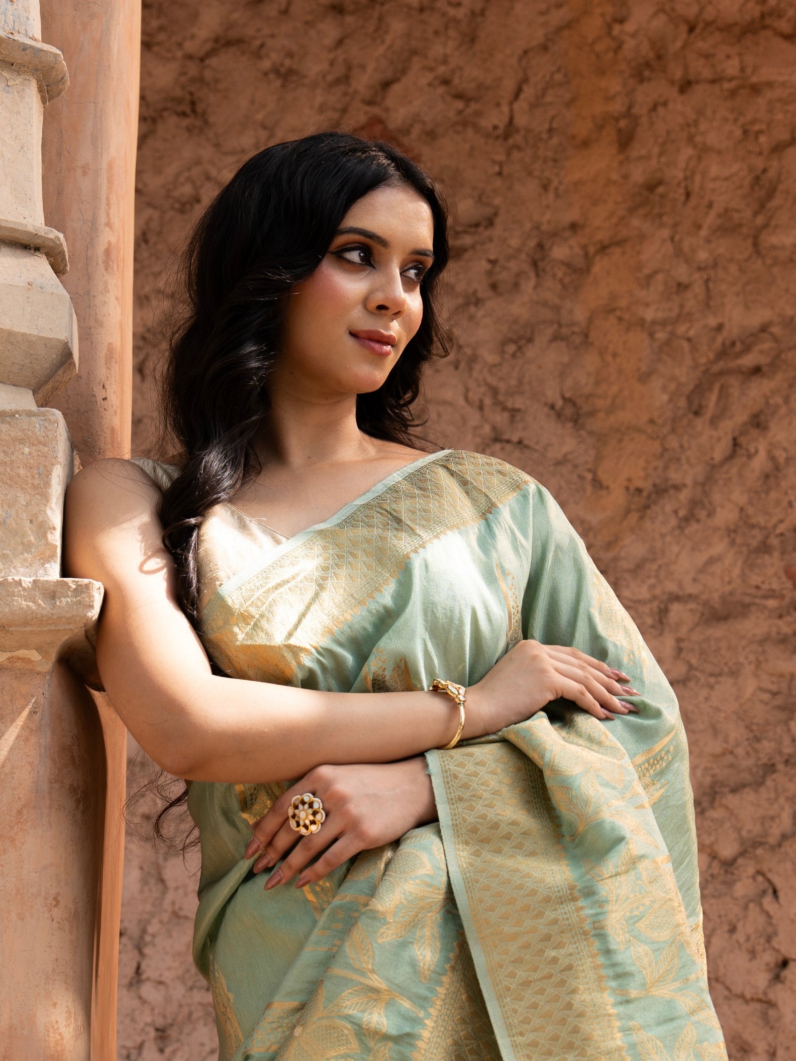 Seafoam Green Pure Tissue Silk Banarasi Handloom Saree