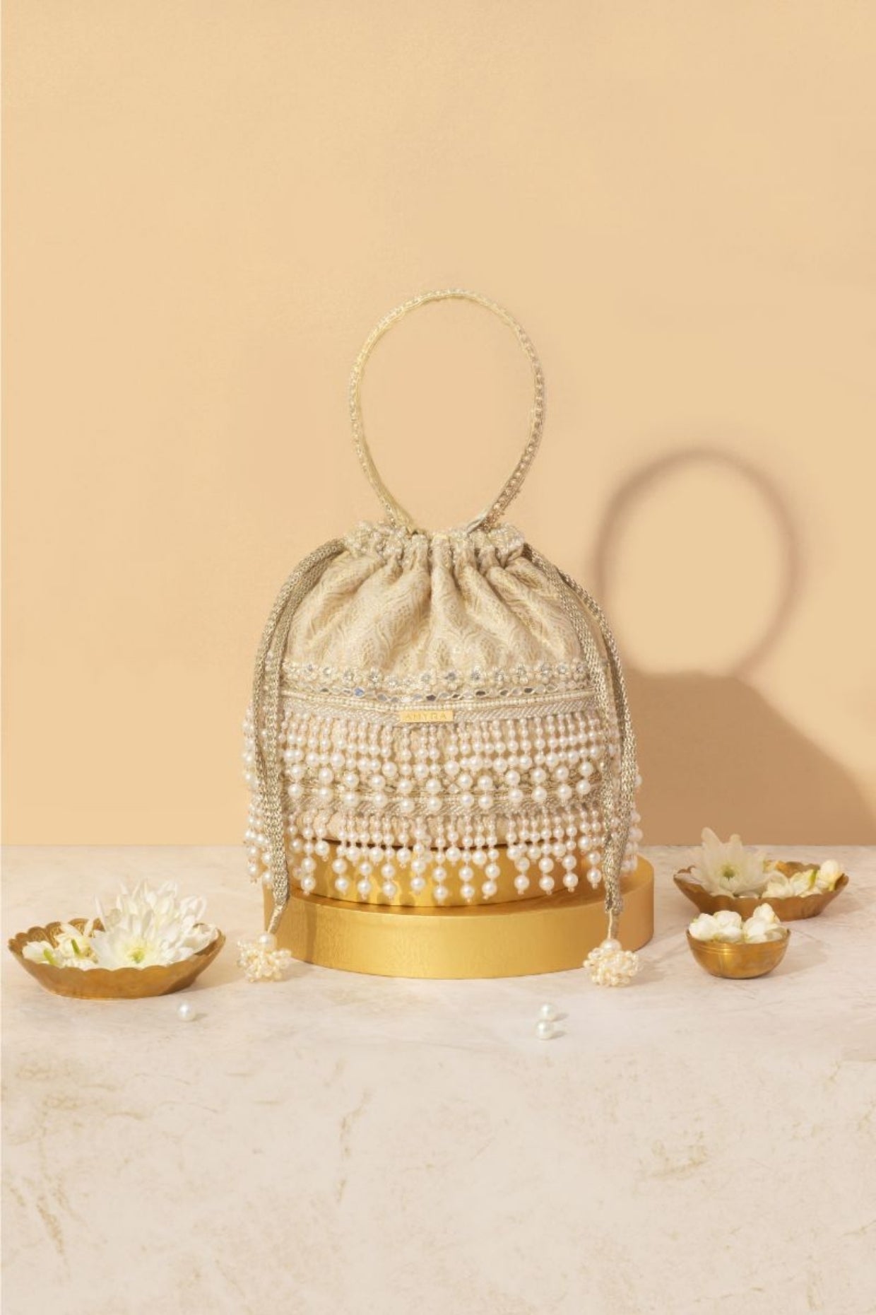 Anahi Embroidered Brocade Bucket Bag