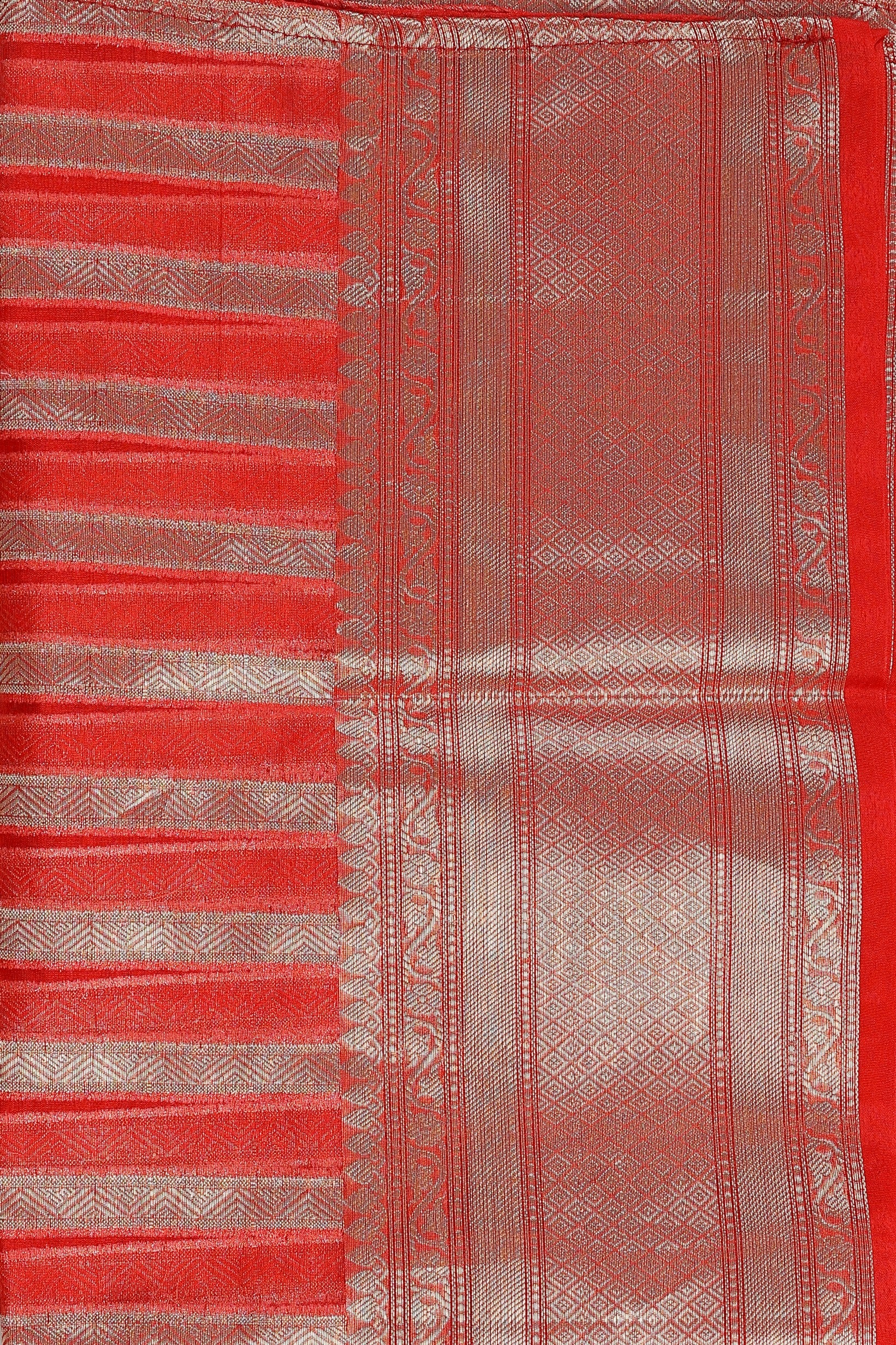 White - Red Kora Organza Silk Banarasi Handloom Saree