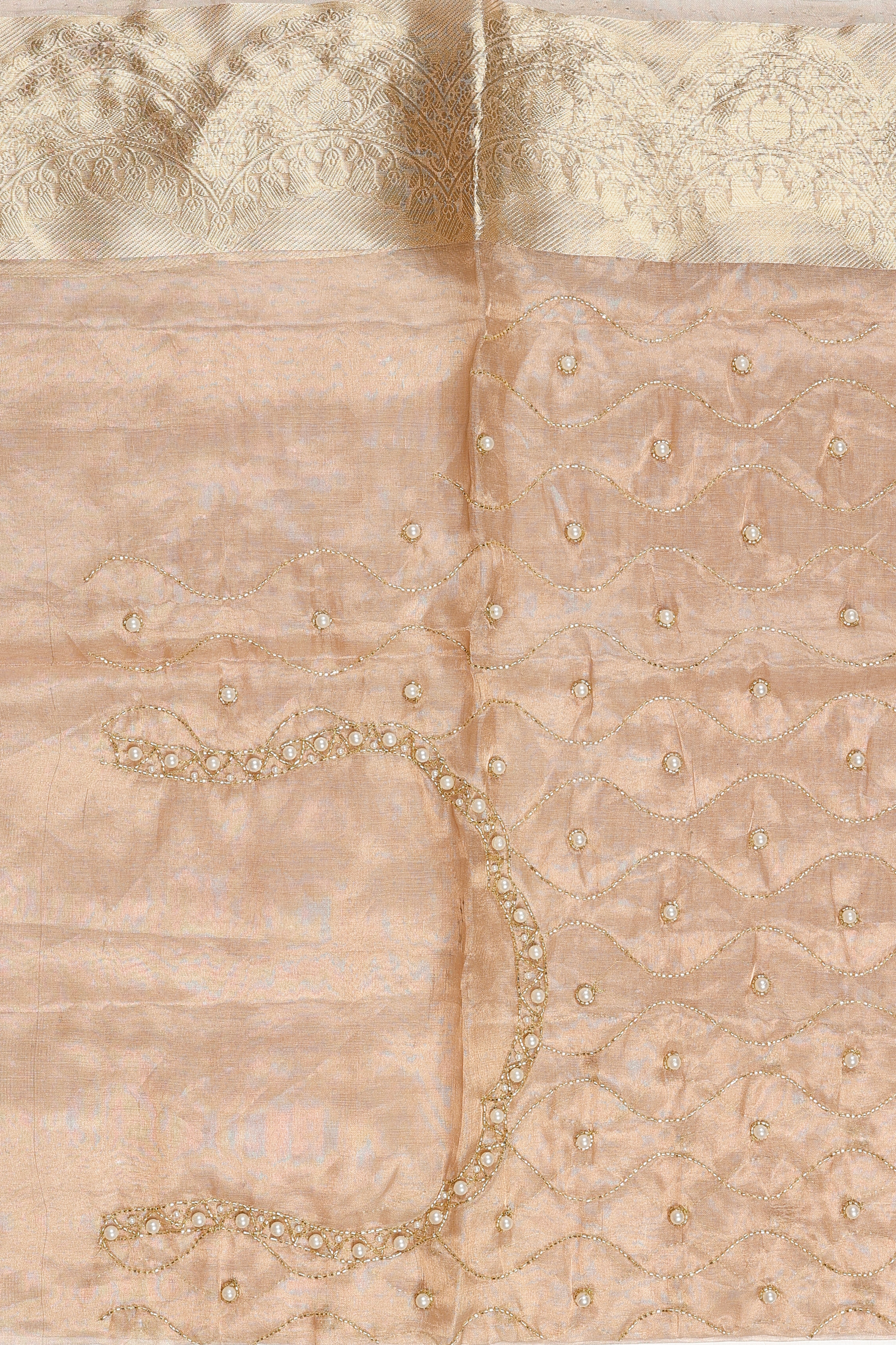 Golden Pure Tissue Silk Banarasi Hand Embroidered Saree