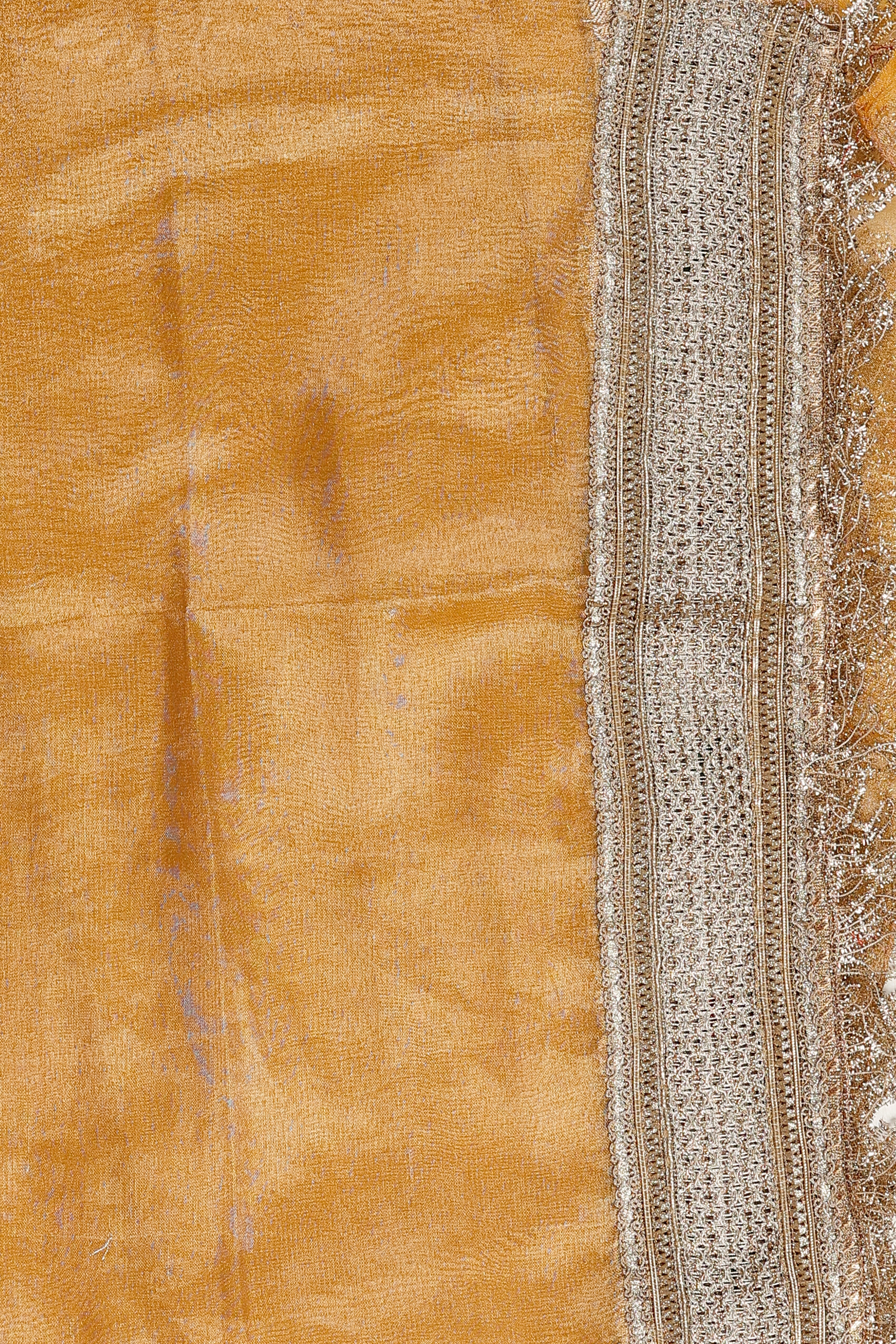 Mustard yellow Pure crushed tissue silk Banarasi hanloom Saree